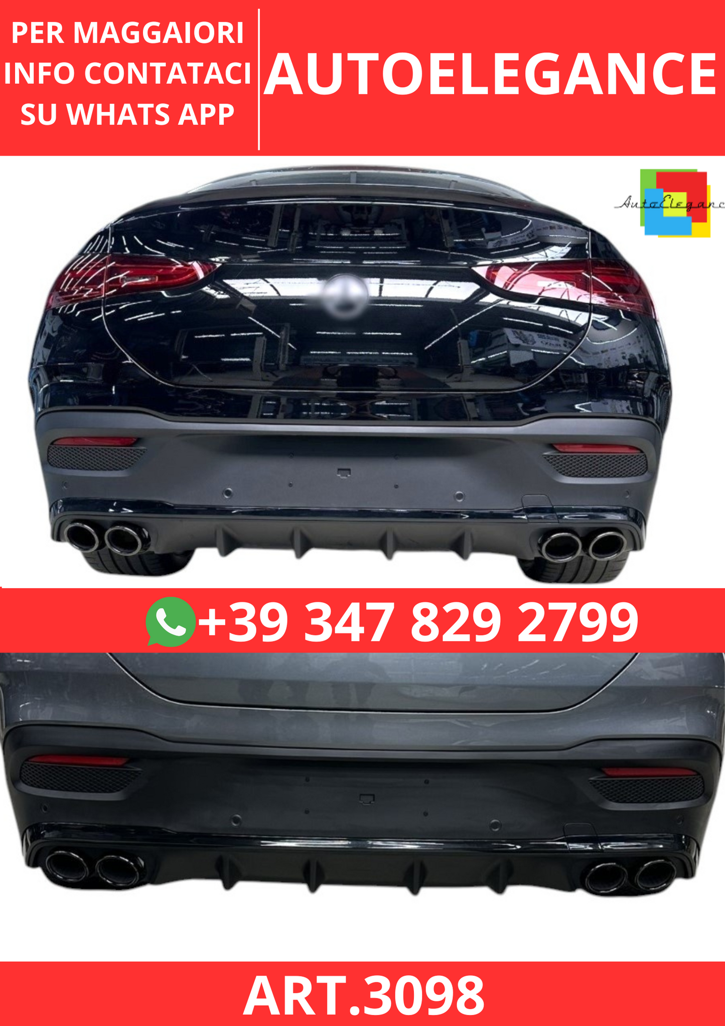 💫ART.3098 Diffusore Mercedes C167 GLE 2020 Terminali Look E53 Black💫