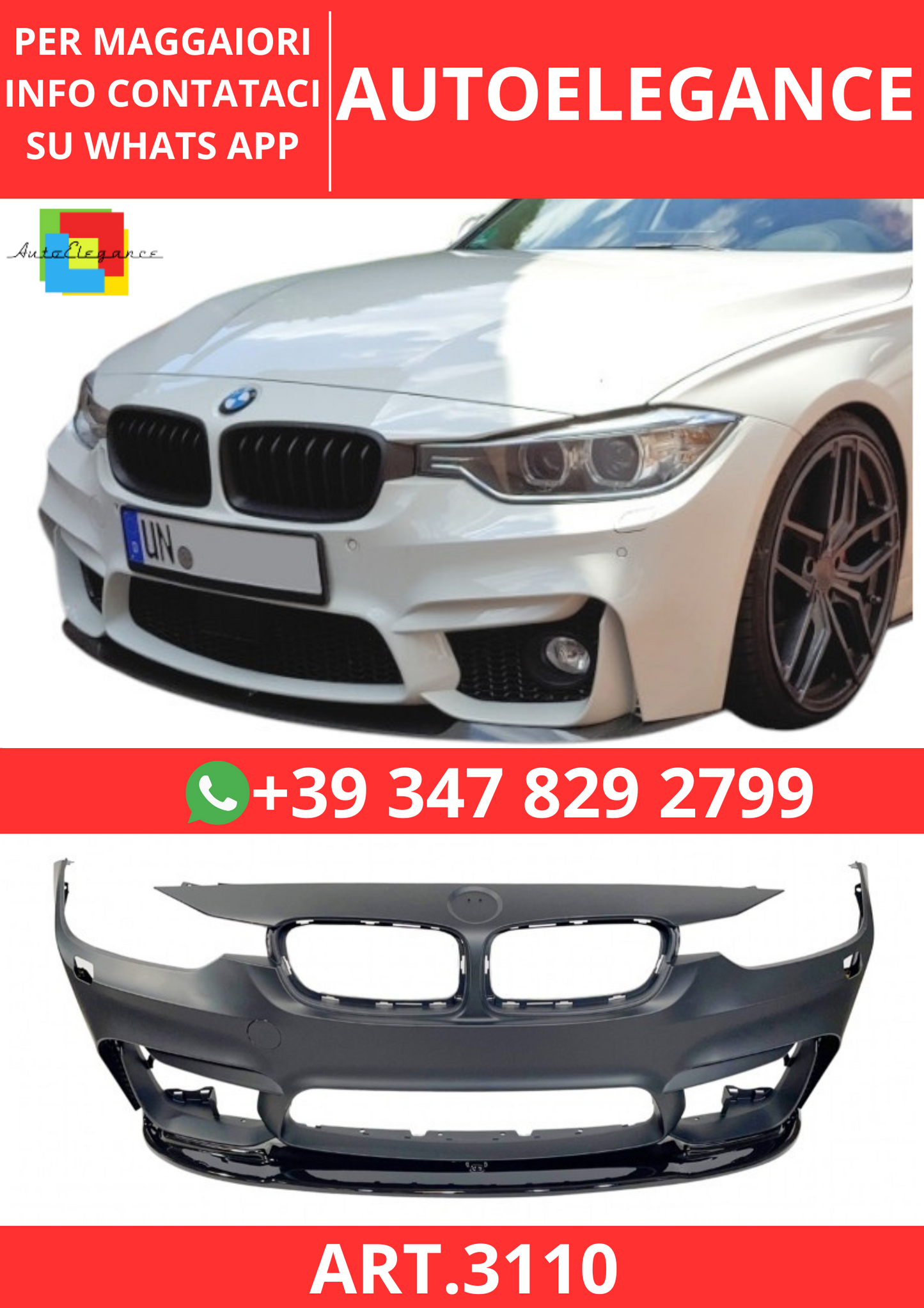 💫ART.3110 Paraurti + Splitter Anteriore BMW F30 / F31 Look M3💫