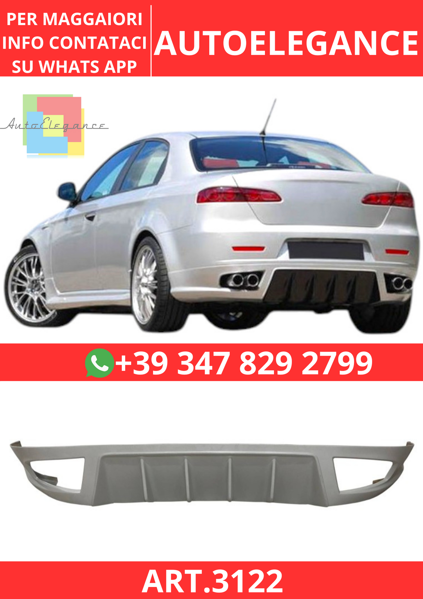 💫ART.3122 Diffusore Alfa Romeo 159 VETRORESINA💫