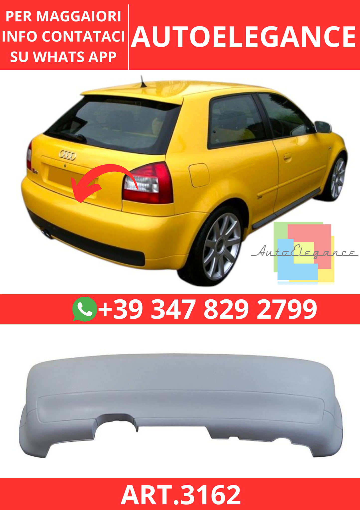 💫ART.3162 Paraurti Posteriore Audi A3 '96-02 S3 VETRORESINA💫