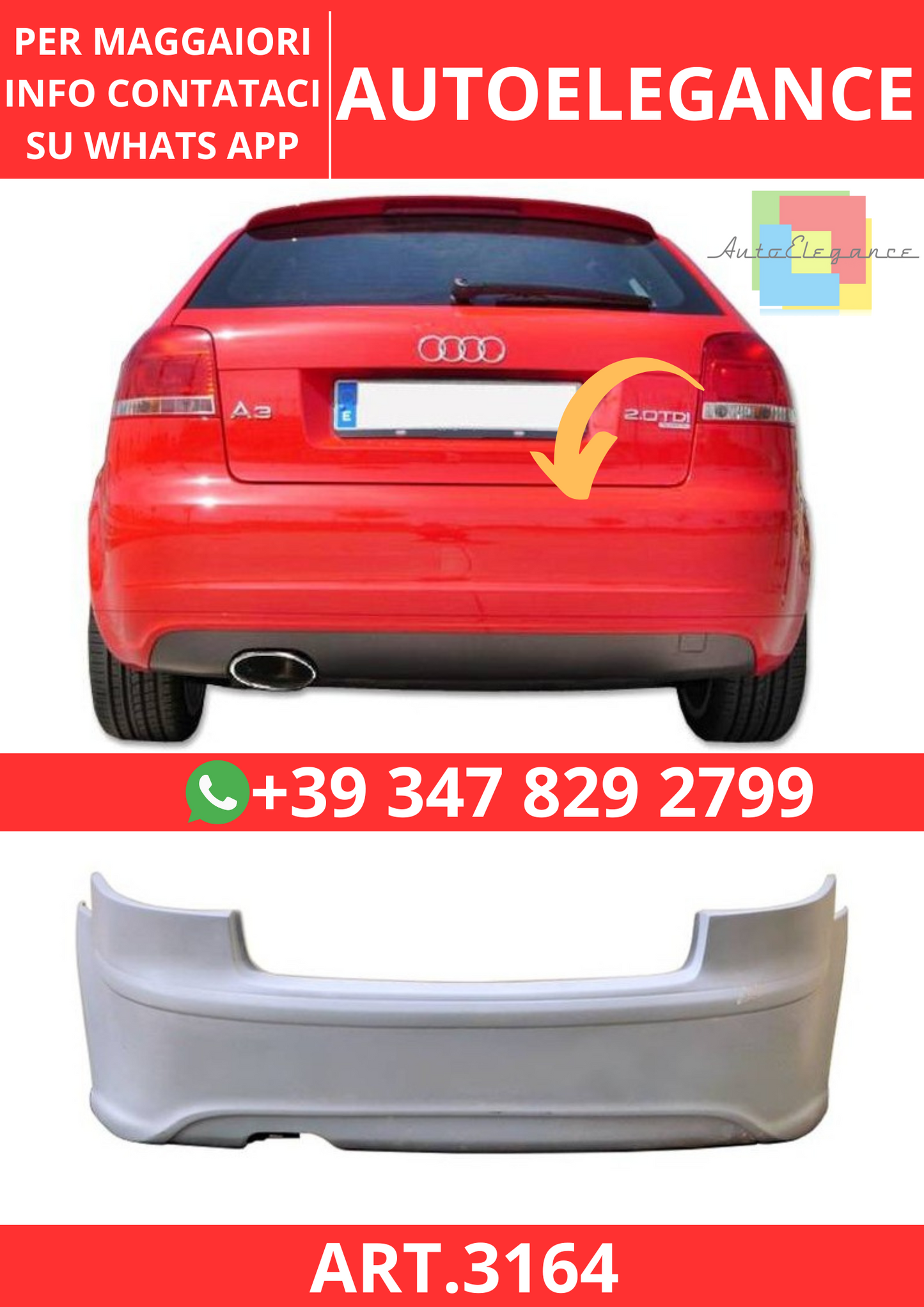 💫ART.3164 Paraurti Posteriore Audi A3 2003-2012 Look S3💫