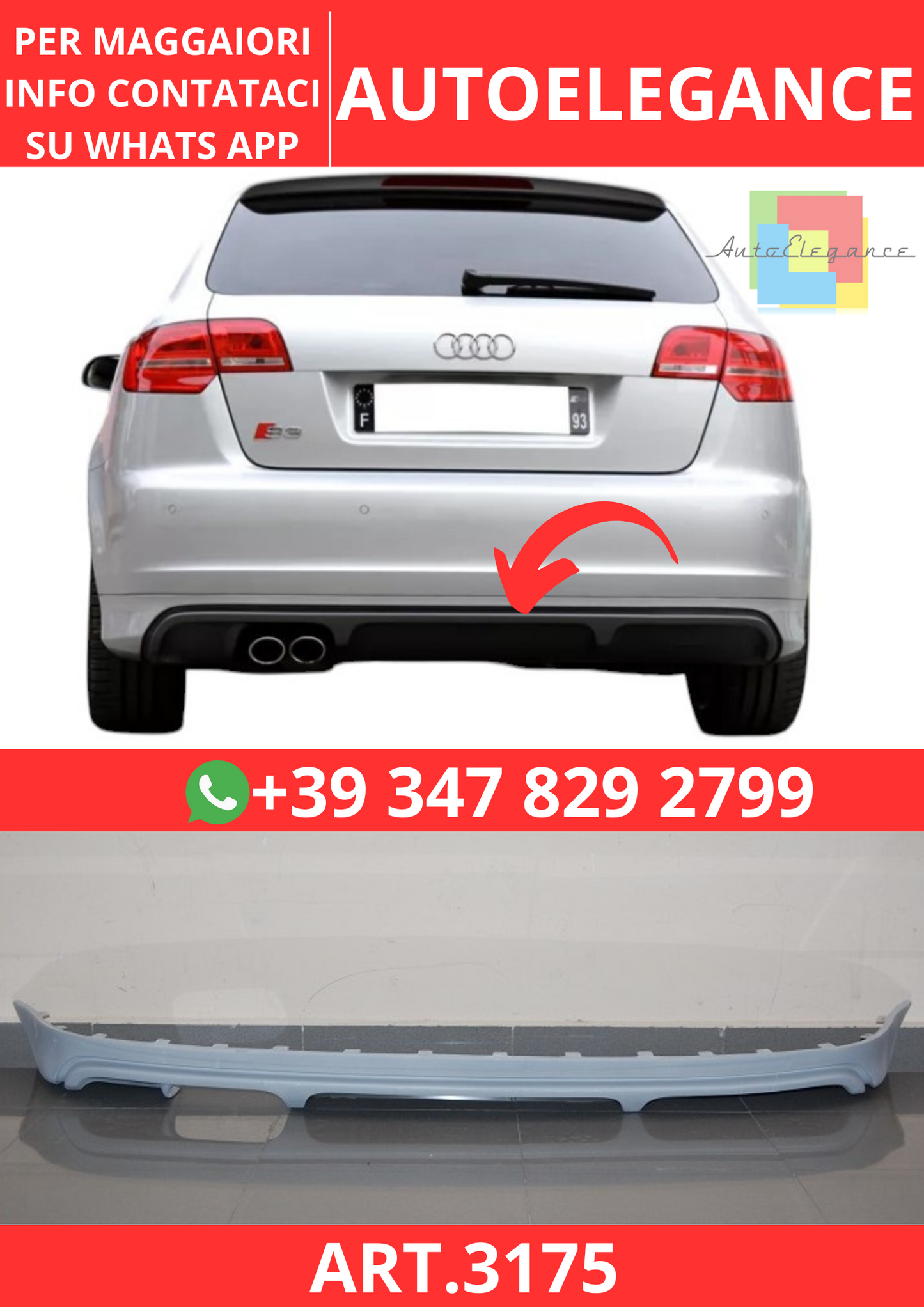💫ART.3175 Diffusore Audi A3 8P Sportback S3💫
