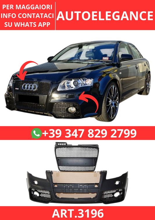 💫ART.3196 Paraurti Anteriore Audi A4 B7 05-08 Look RS4💫
