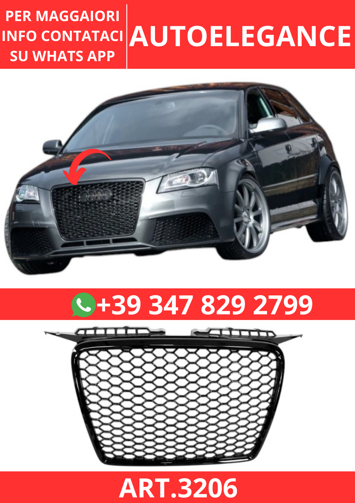 💫ART.3206 Griglia Audi A3 8P 05-08 Black Look RS3💫