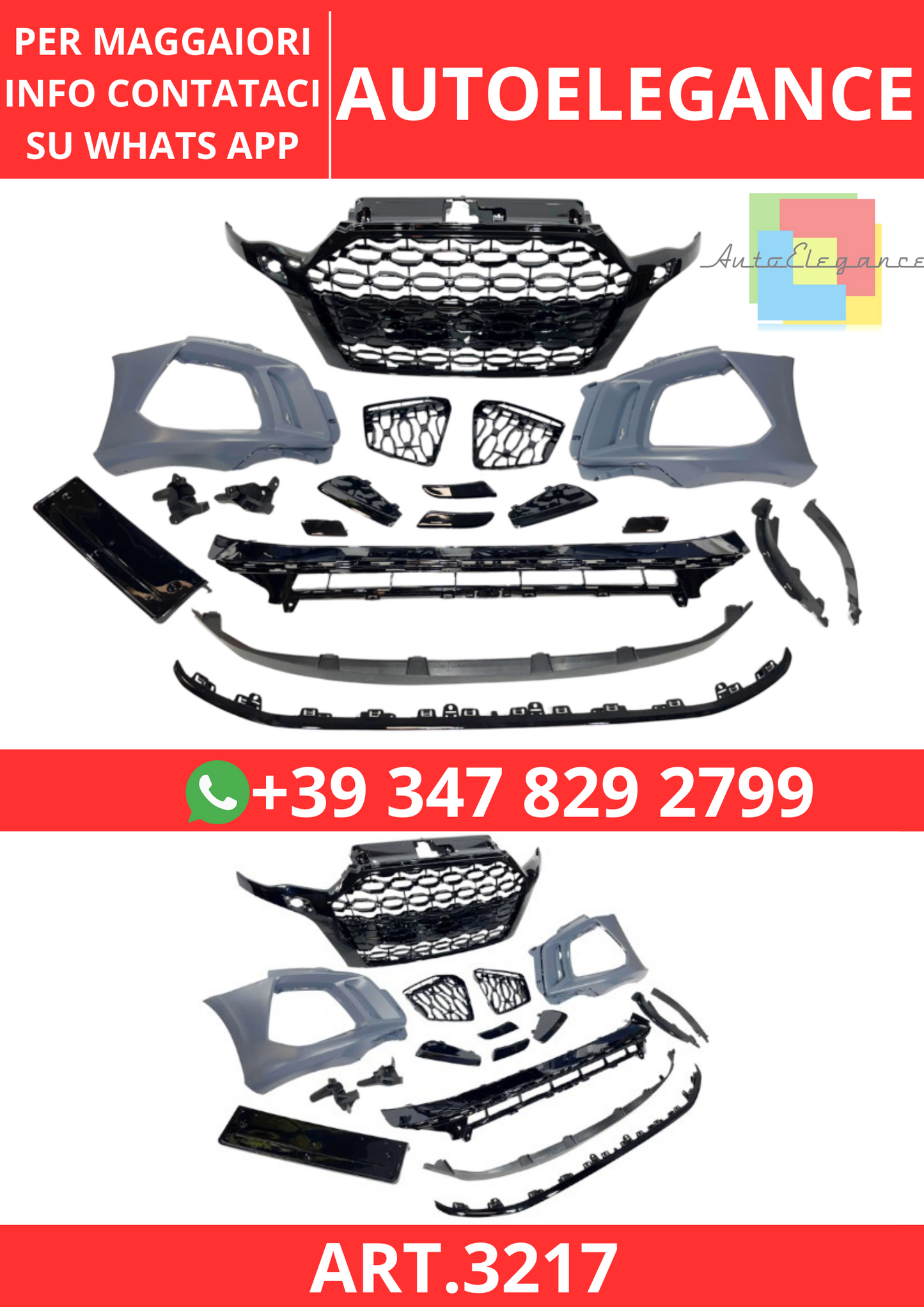 💫ART.3217 Paraurti Anteriore Audi A3 3 Porte/Sportback 2012-2015 Look RS3 21💫