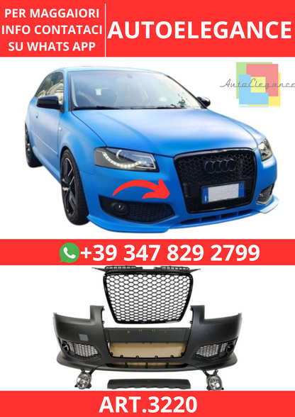 💫ART.3220 Paraurti Anteriori Audi A3 05-08 Look RS3 Black Fari Fendinebbia💫