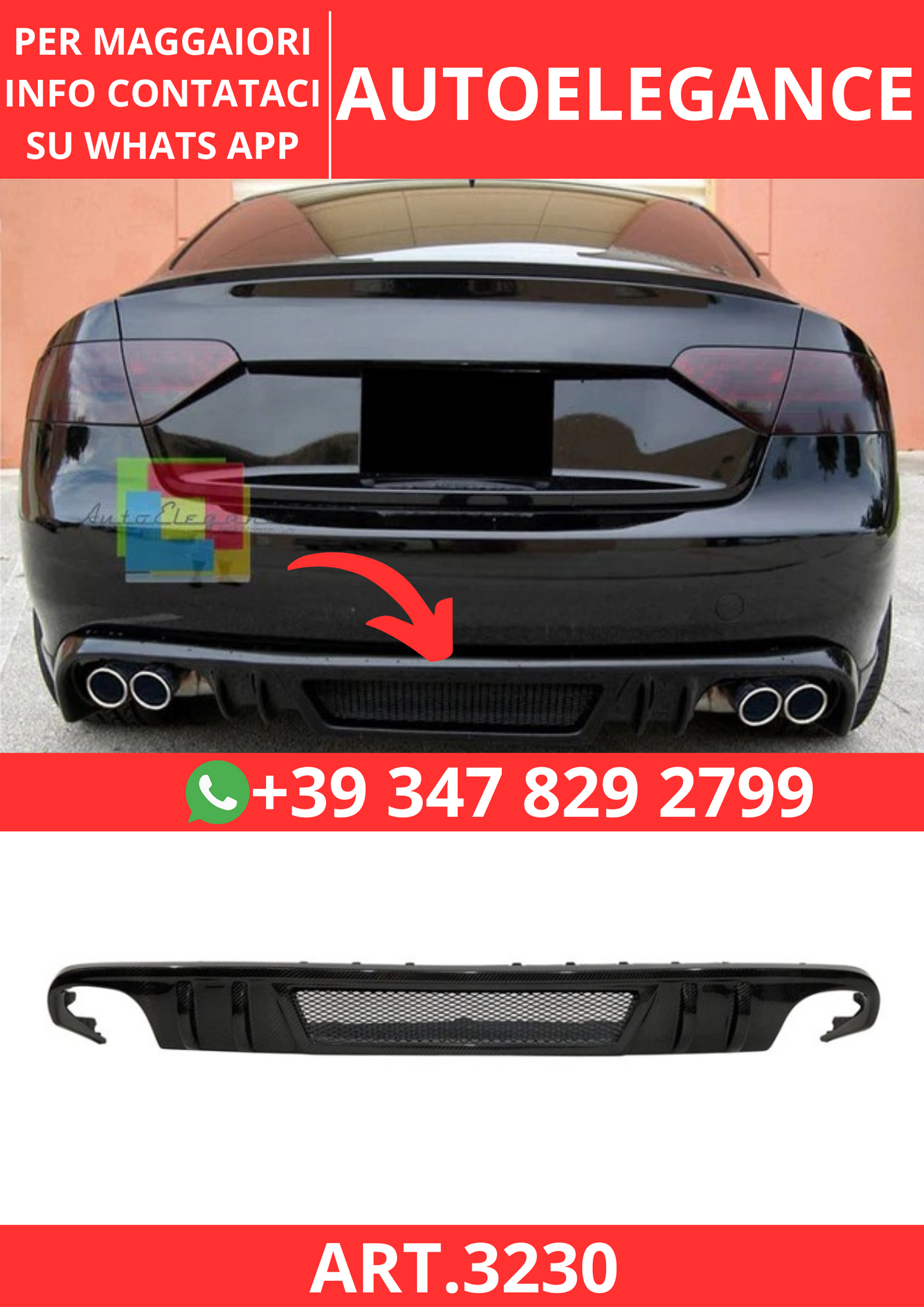 💫ART.3230 Diffusore Posteriore Audi A5 2.0 ST Sportback 4D 2010 Carbonio💫