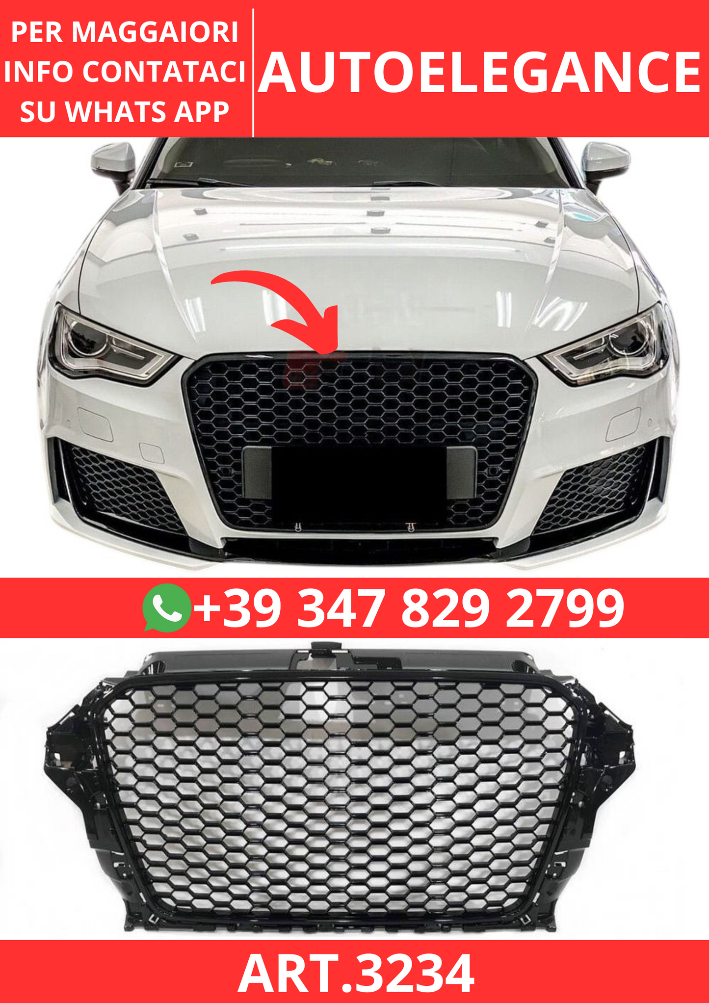 💫ART.3234 Griglia Audi A3 V8 Look RS3 2013-2015💫