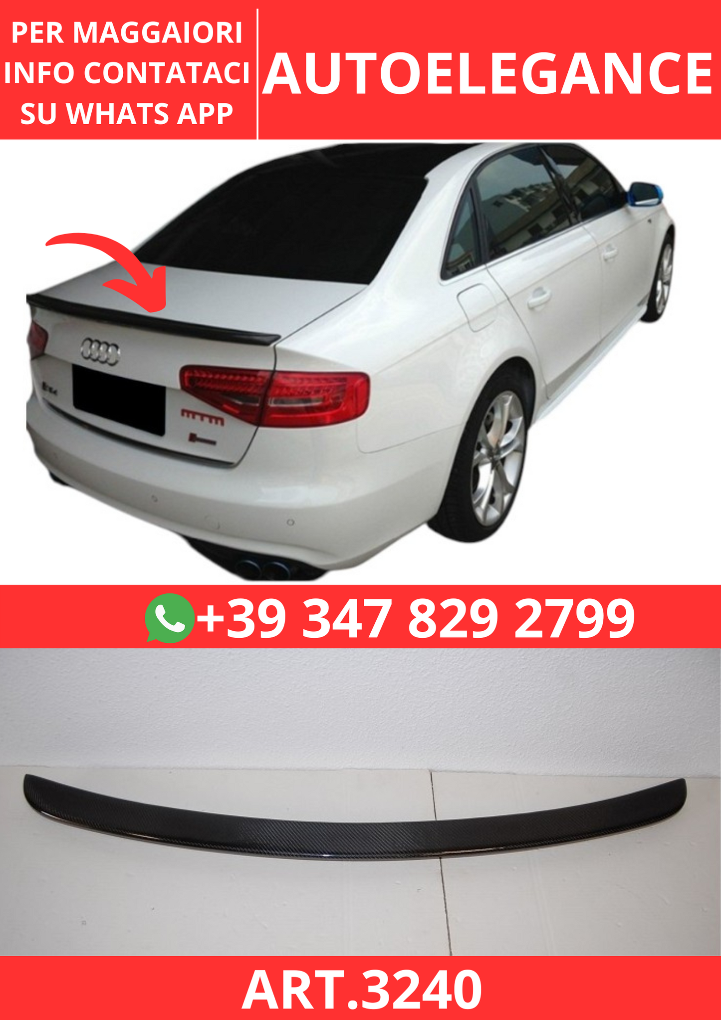 💫ART.3240 Spoiler Carbonio Audi A4 B8 09-12💫