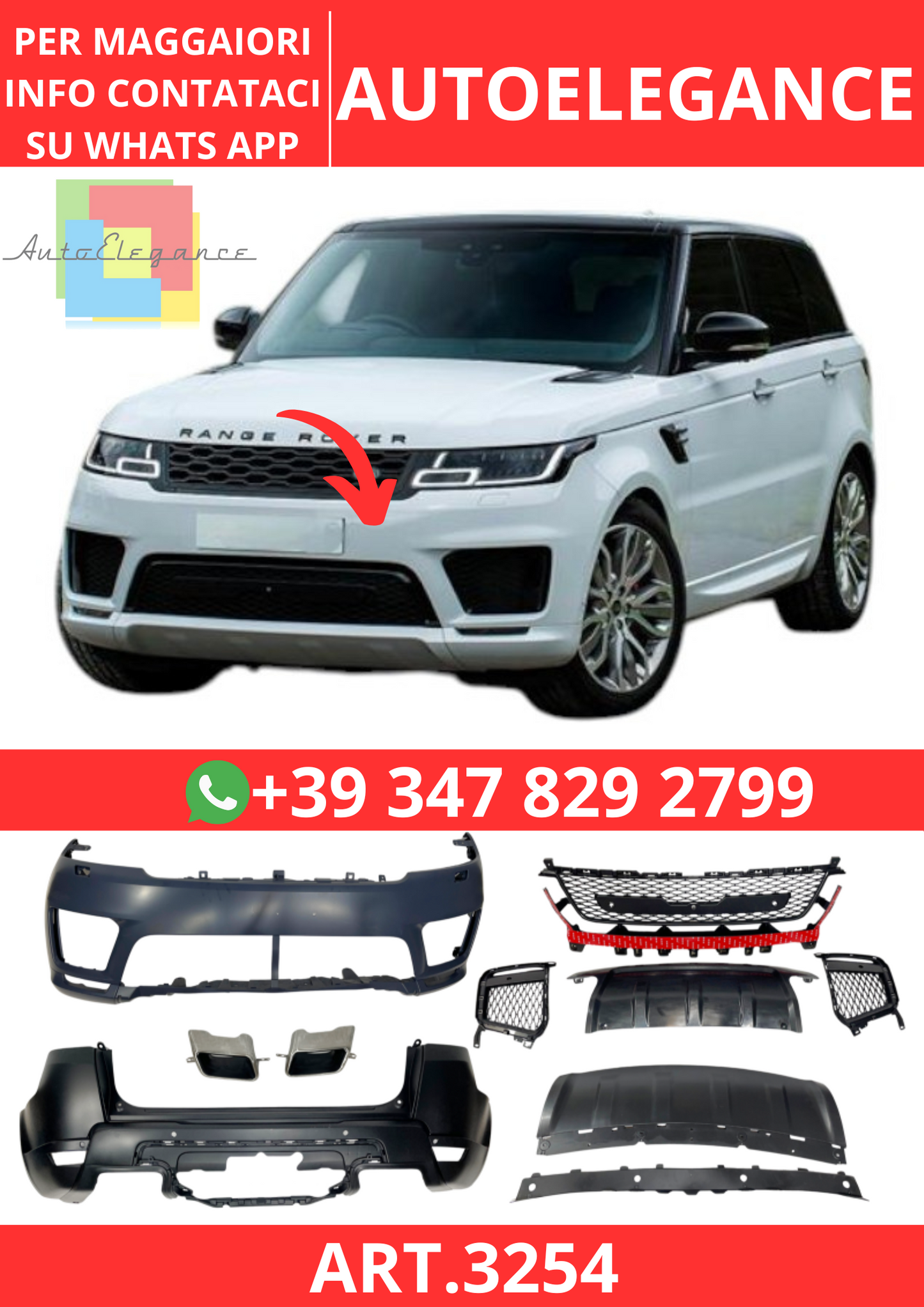 💫ART.3254 Paraurti Anteriore Range Rover Sport L494 Facelift 2018+ Look SVR💫