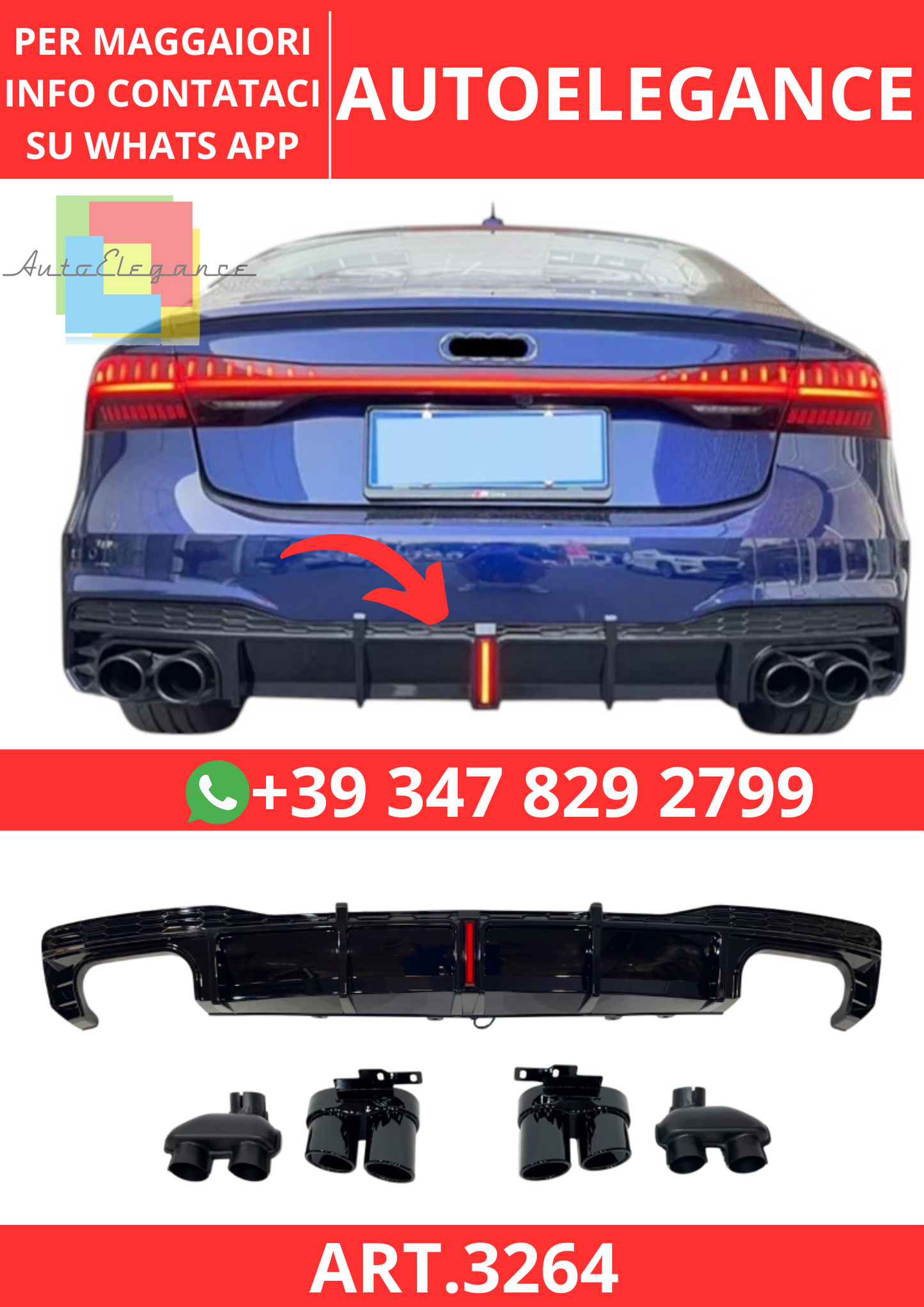 💫ART.3264 Diffusore Audi A7 C8 2019-2024 Look S7 per S-Line💫