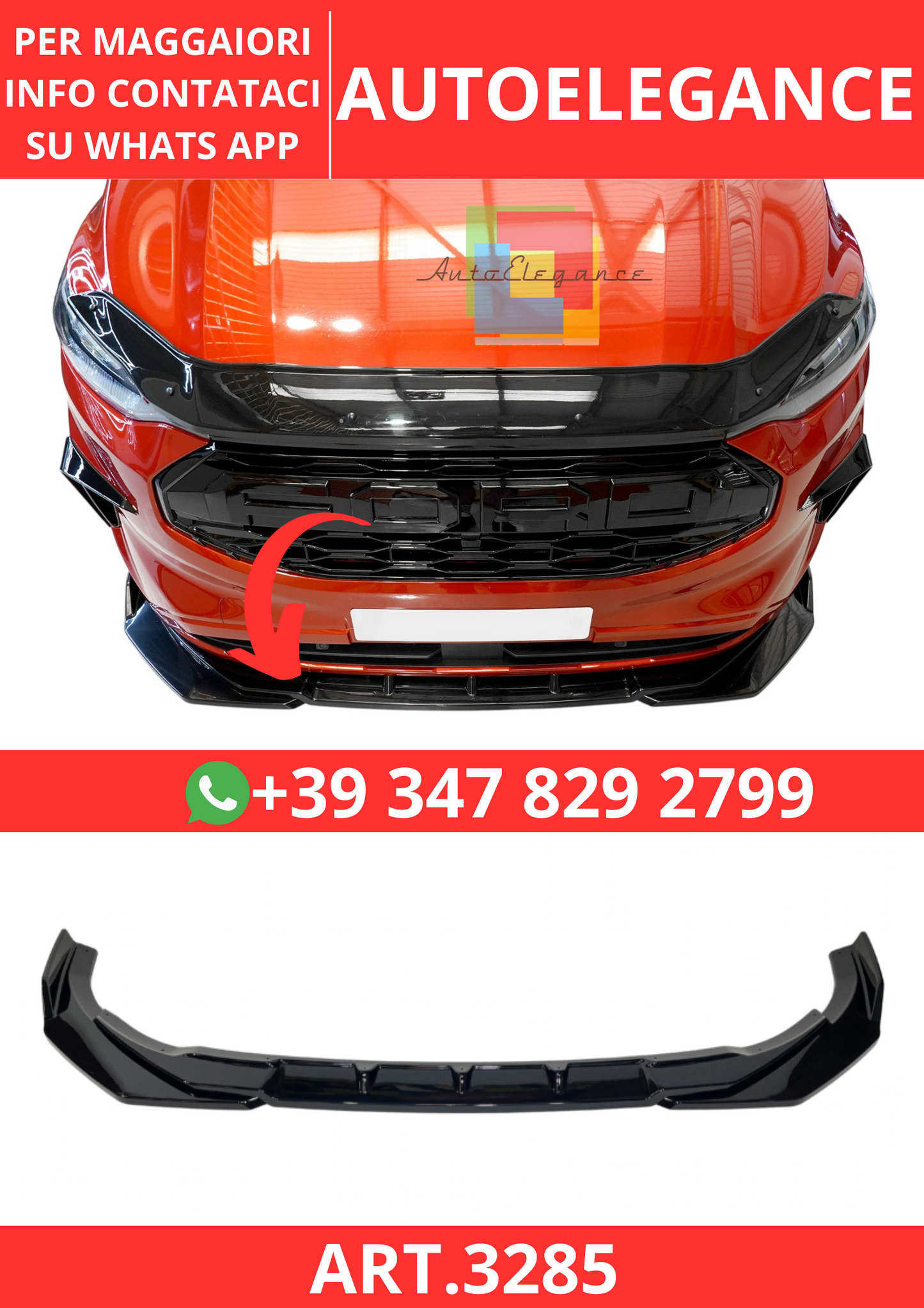 💫ART.3285 Splitter Ford Transit / Toureo Custom MK2 2023+ Nero lucido💫