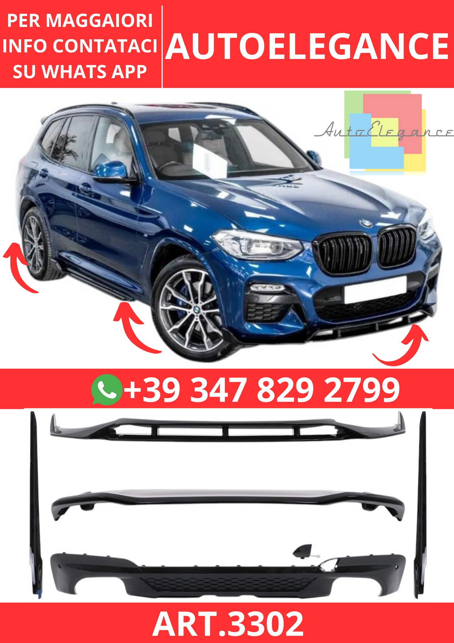 💫ART.3302 Bodykit aerodinamico adatto per BMW X3 G01 M Sport (2018-2020)💫