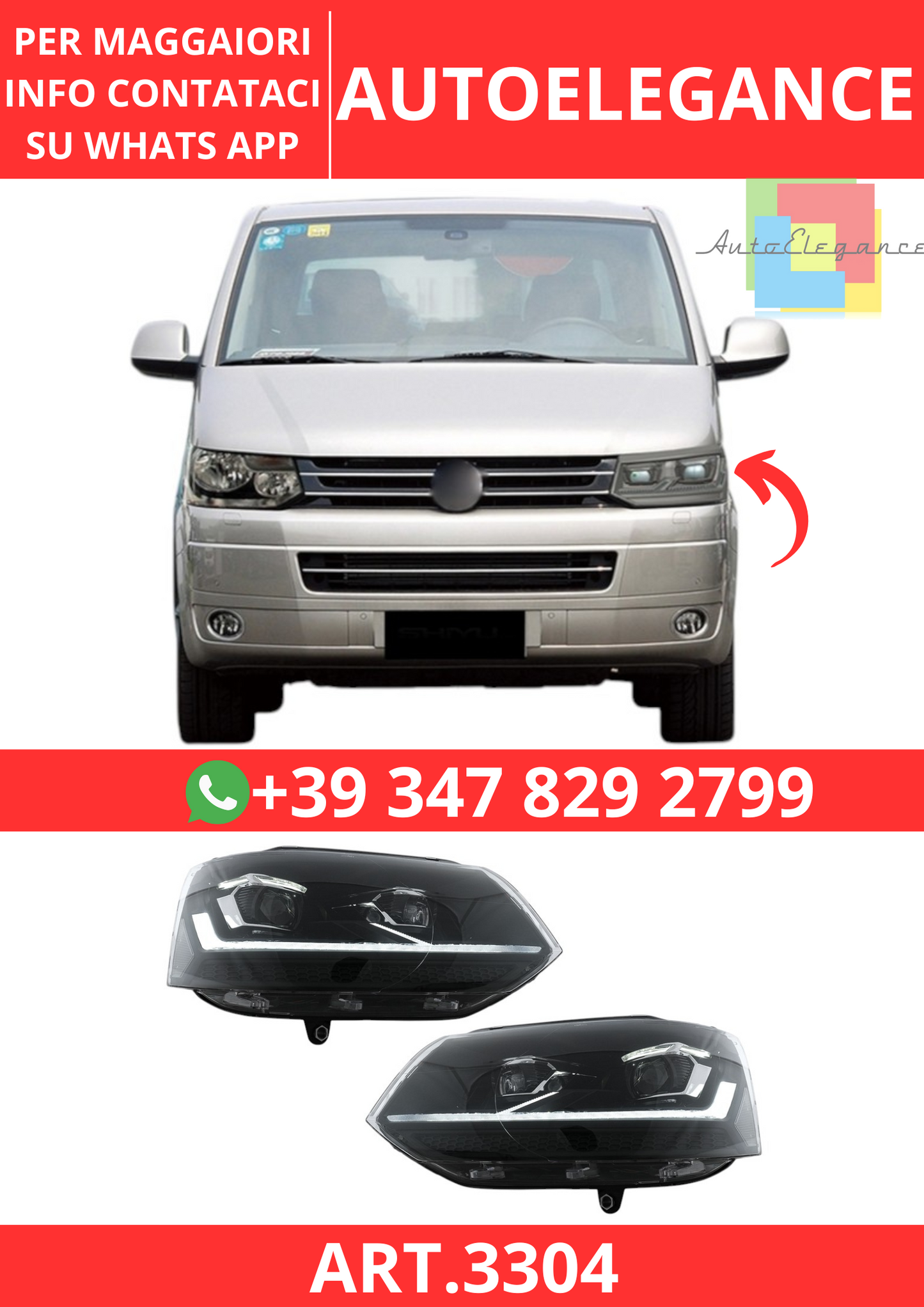 💫ART.3304 Fari DRL VW Transporter/Caravelle Multivan T5.1 Facelift 2010-2015💫