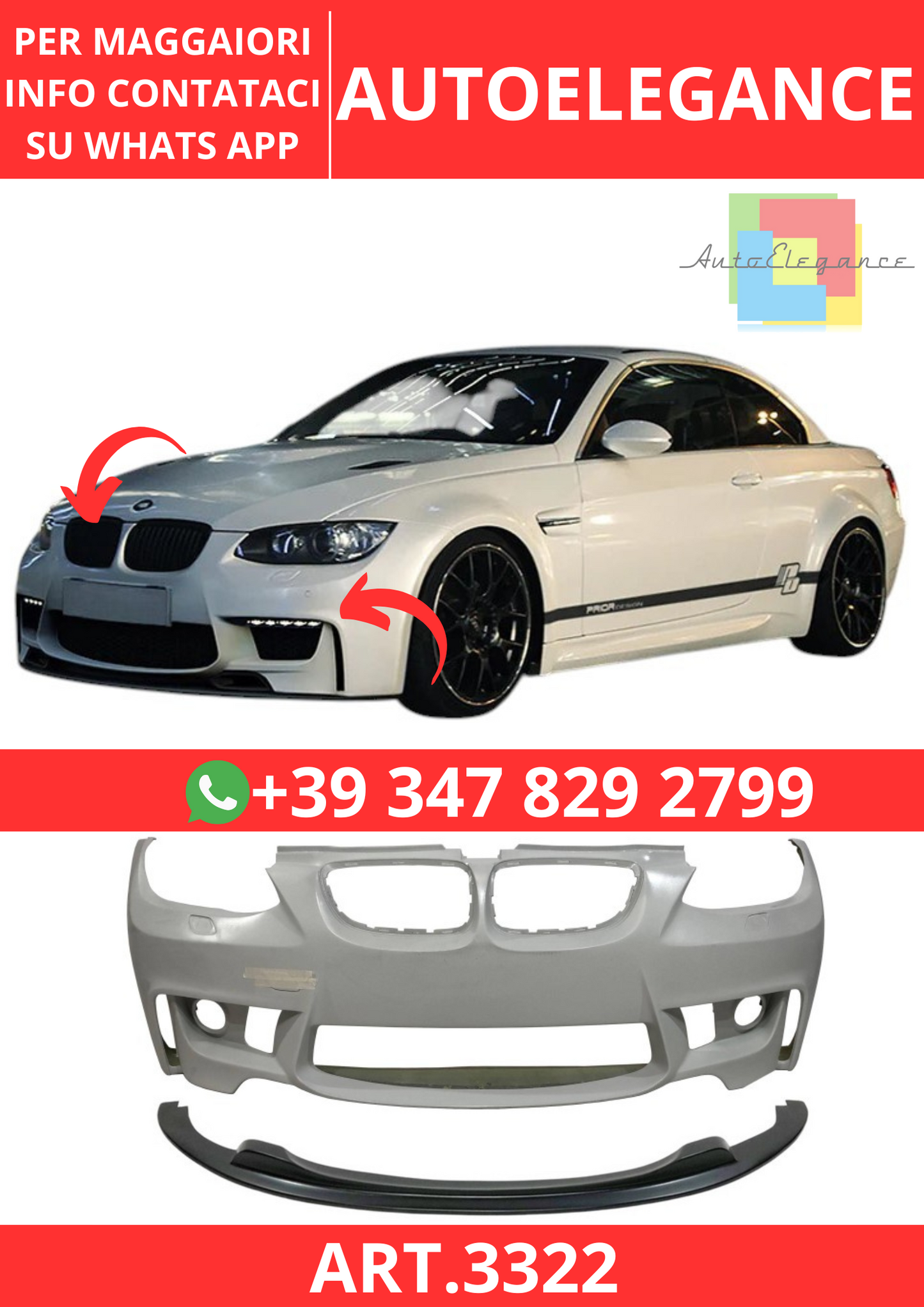 💫ART.3322 Paraurti Anteriore + Splitter BMW E92 / E93 06-09 Look 💫