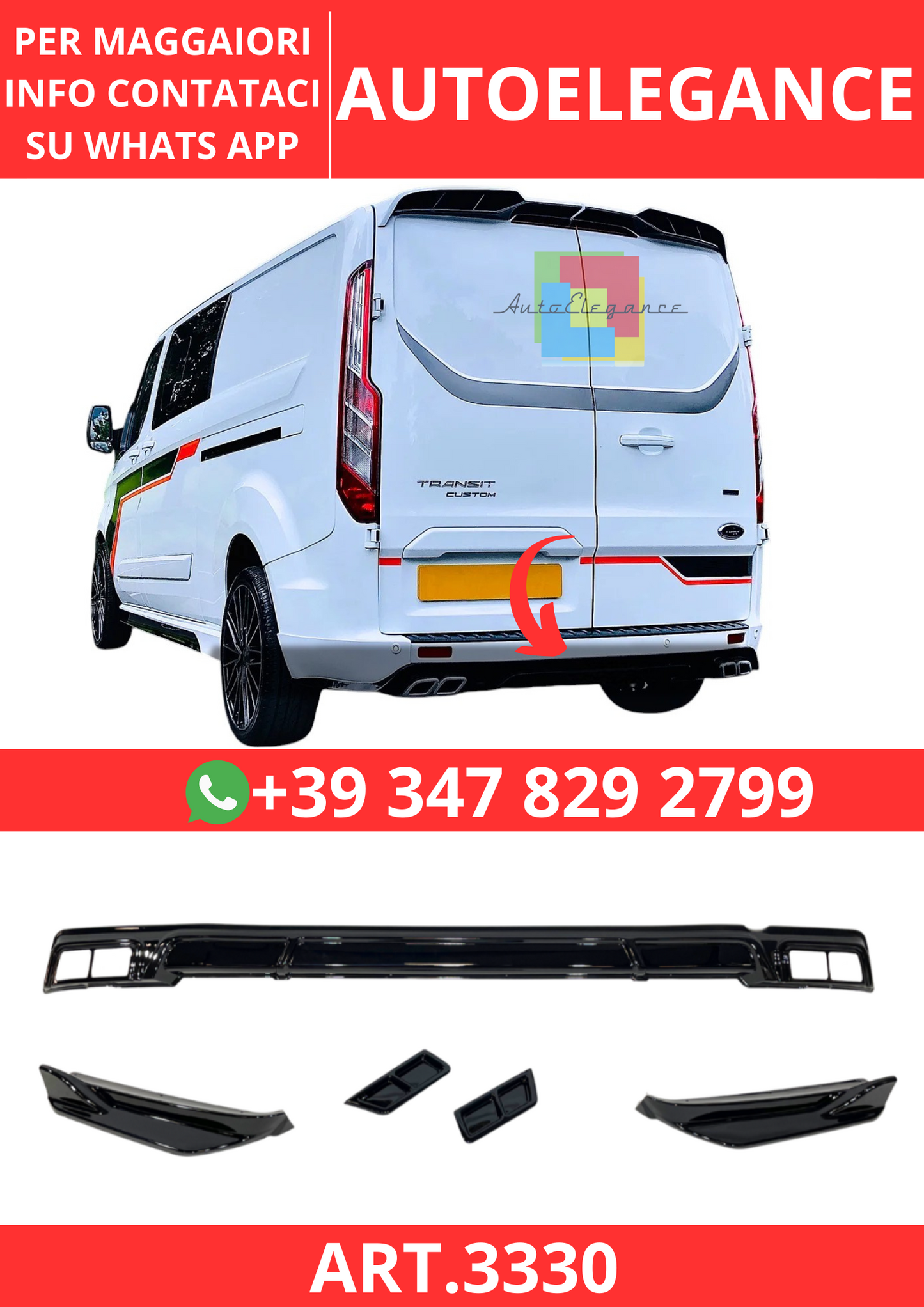 💫ART.3330 Diffusore Ford Transit / Toureo Custom MK2 2023+ Nero lucido💫