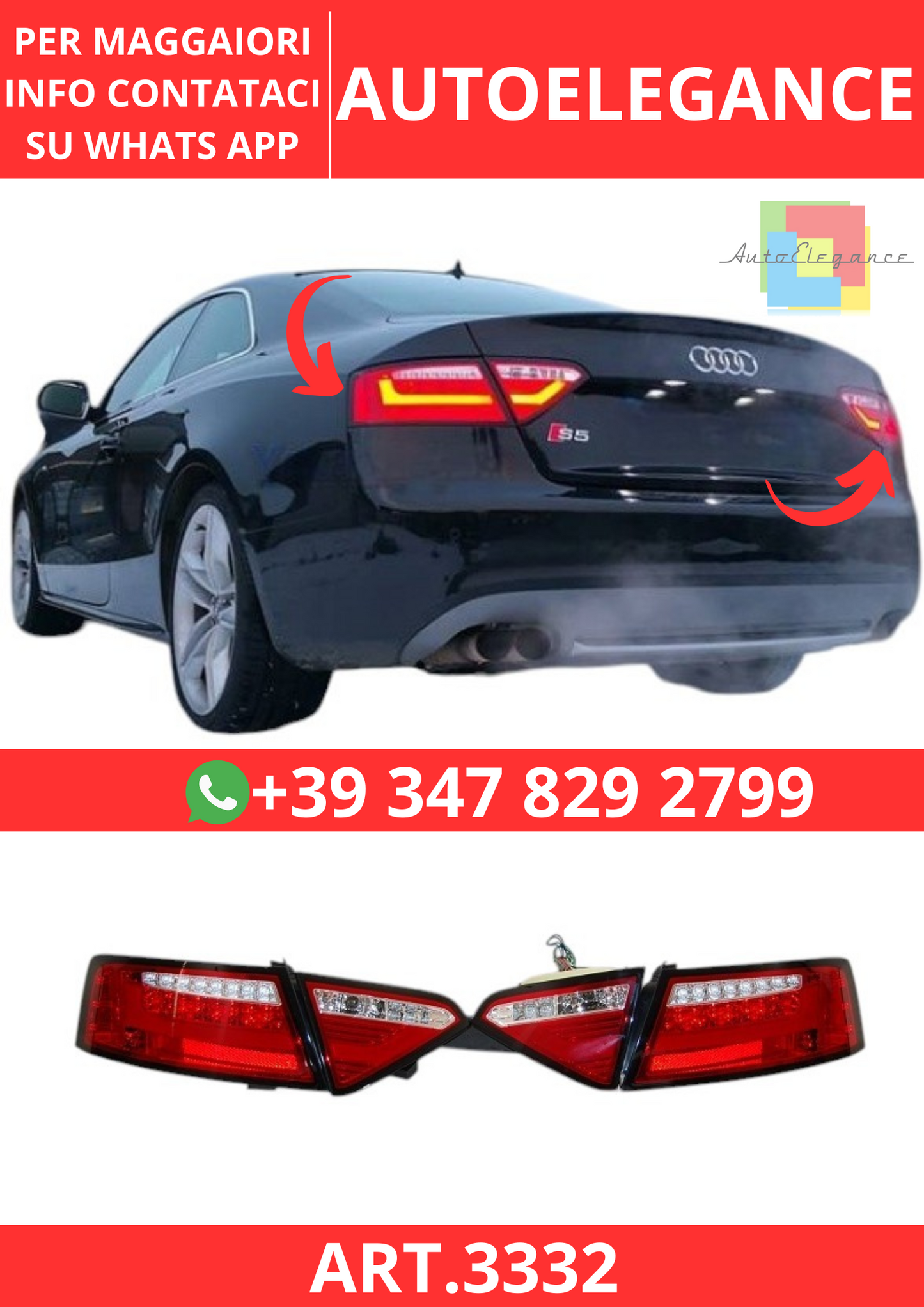 💫ART.3332 Fari Posteriori Audi A5 2-4P 07-09 Led Red Cardna💫