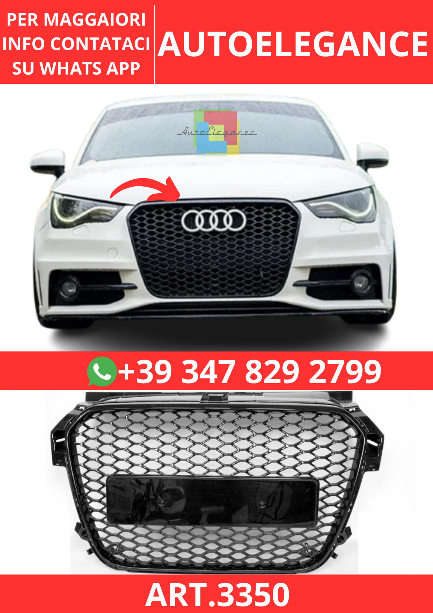 💫ART.3350 Griglia Audi A1 2012-2015 Look RS1 Nero💫