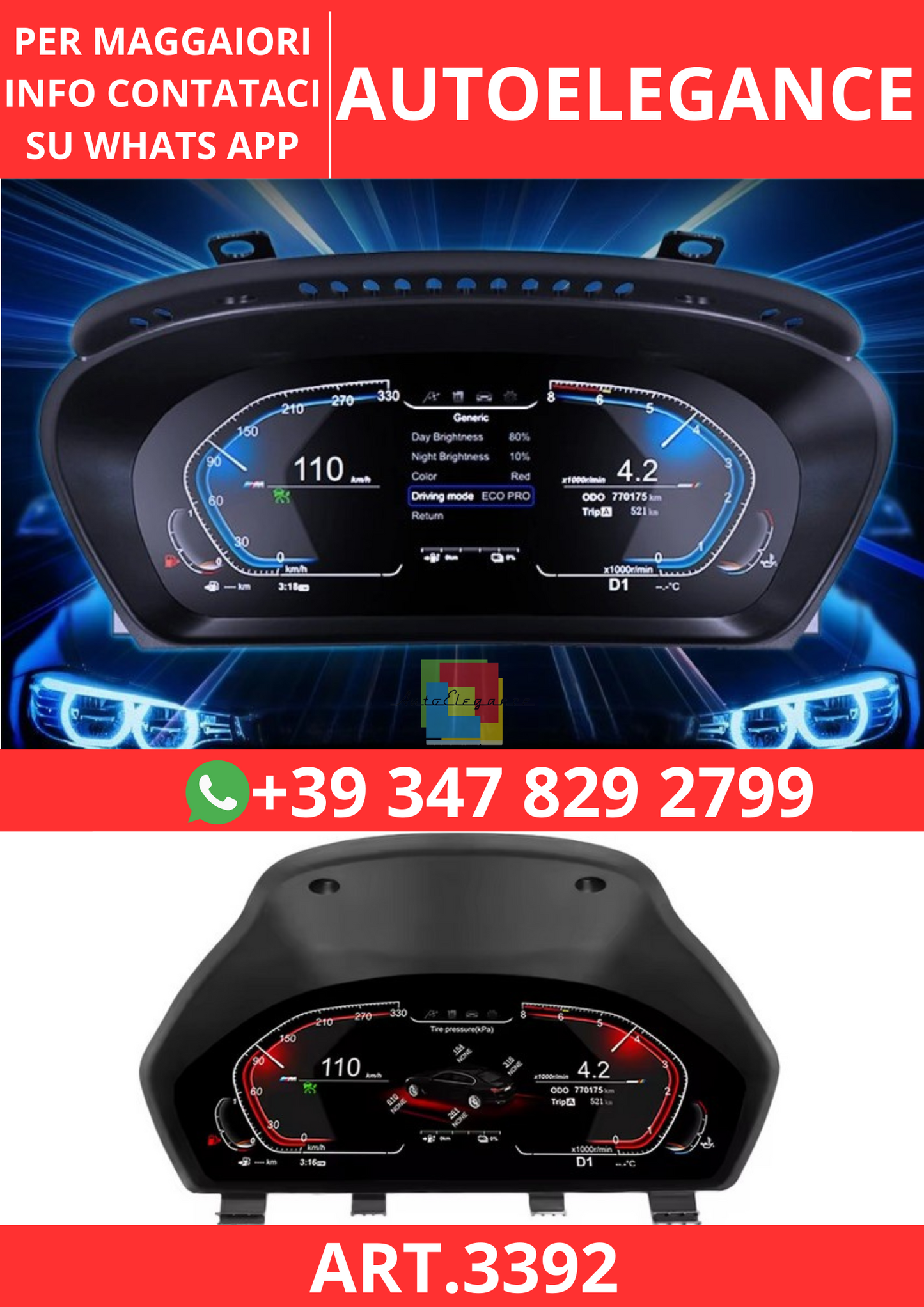 💫ART.3392 Pannello cruscotto LCD automatico BMW Serie 3/4 F30 31 32 33 36 ++💫