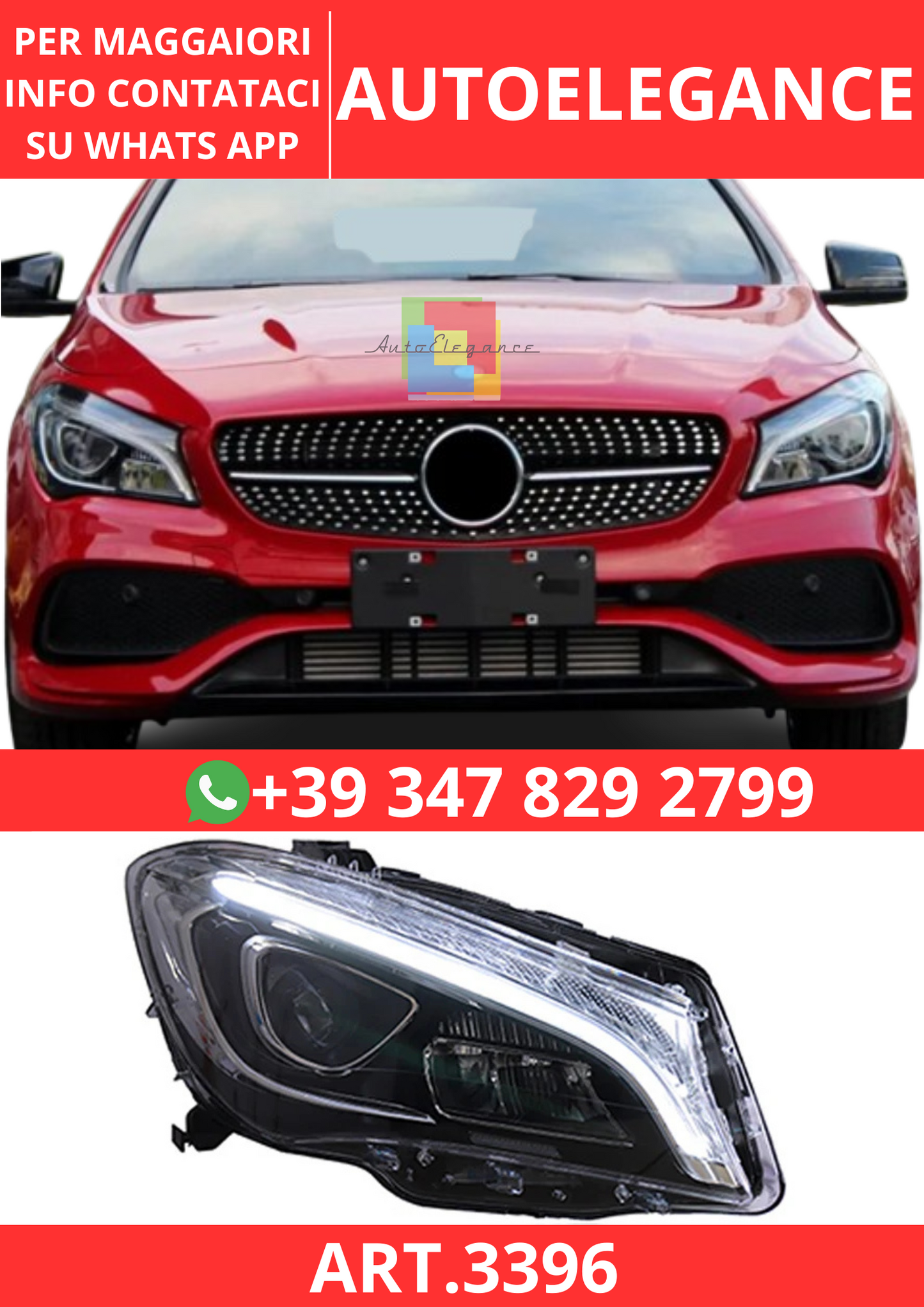 💫ART.3396 Set Fari Anteriori LED Mercedes-Benz W117 CLA  220 250 260 ++ 13-19💫