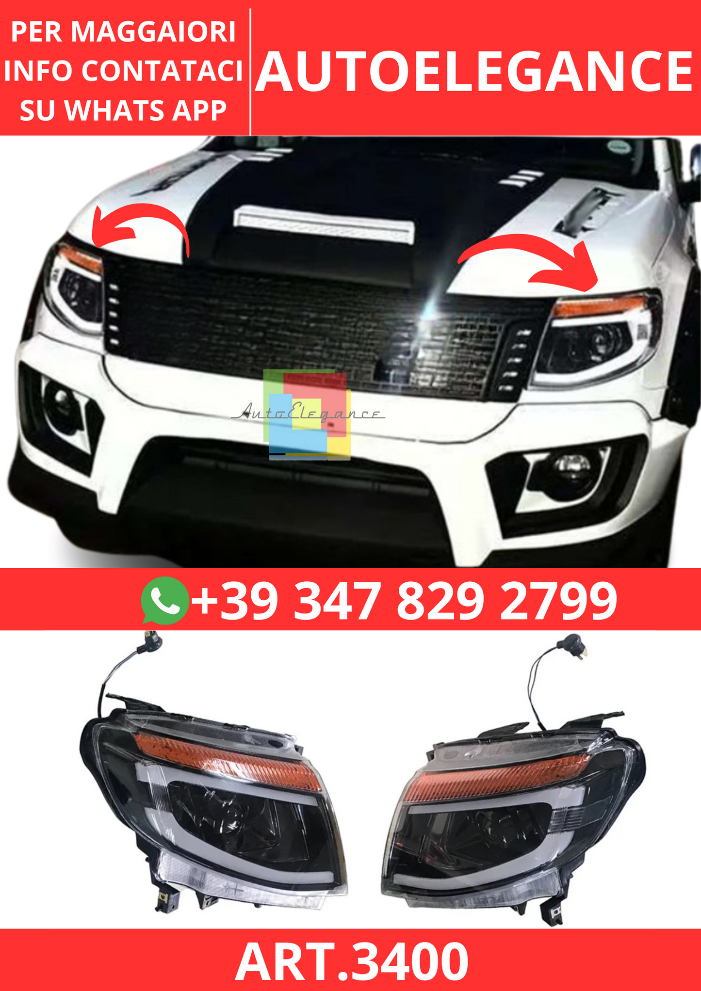 💫ART.3400 Set Fari LED DRL Ford Ranger T6 2012 2013 2014💫