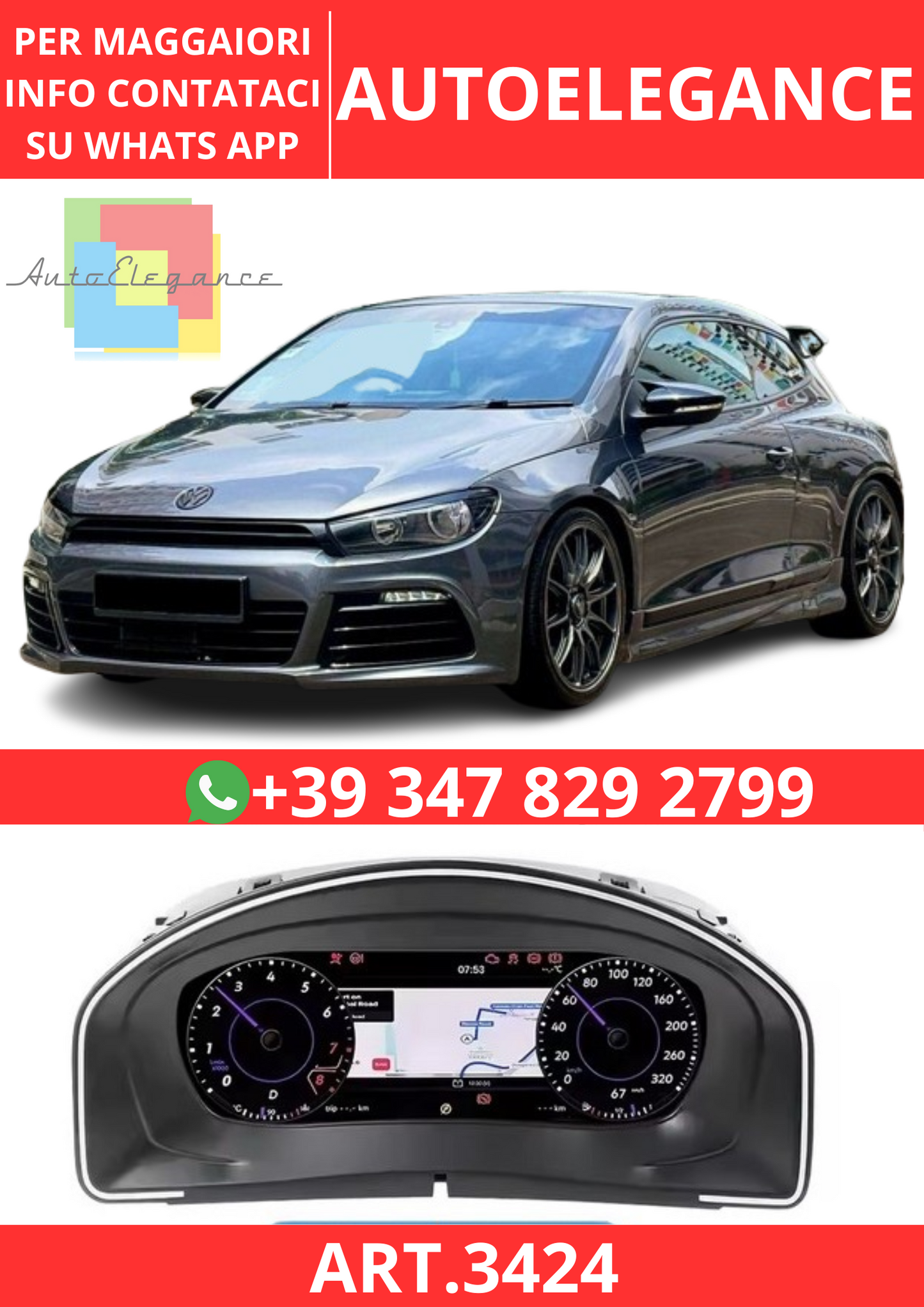 💫ART.3424 Cockpit virtuale digitale LCD per VW Scirocco 2004-2016💫