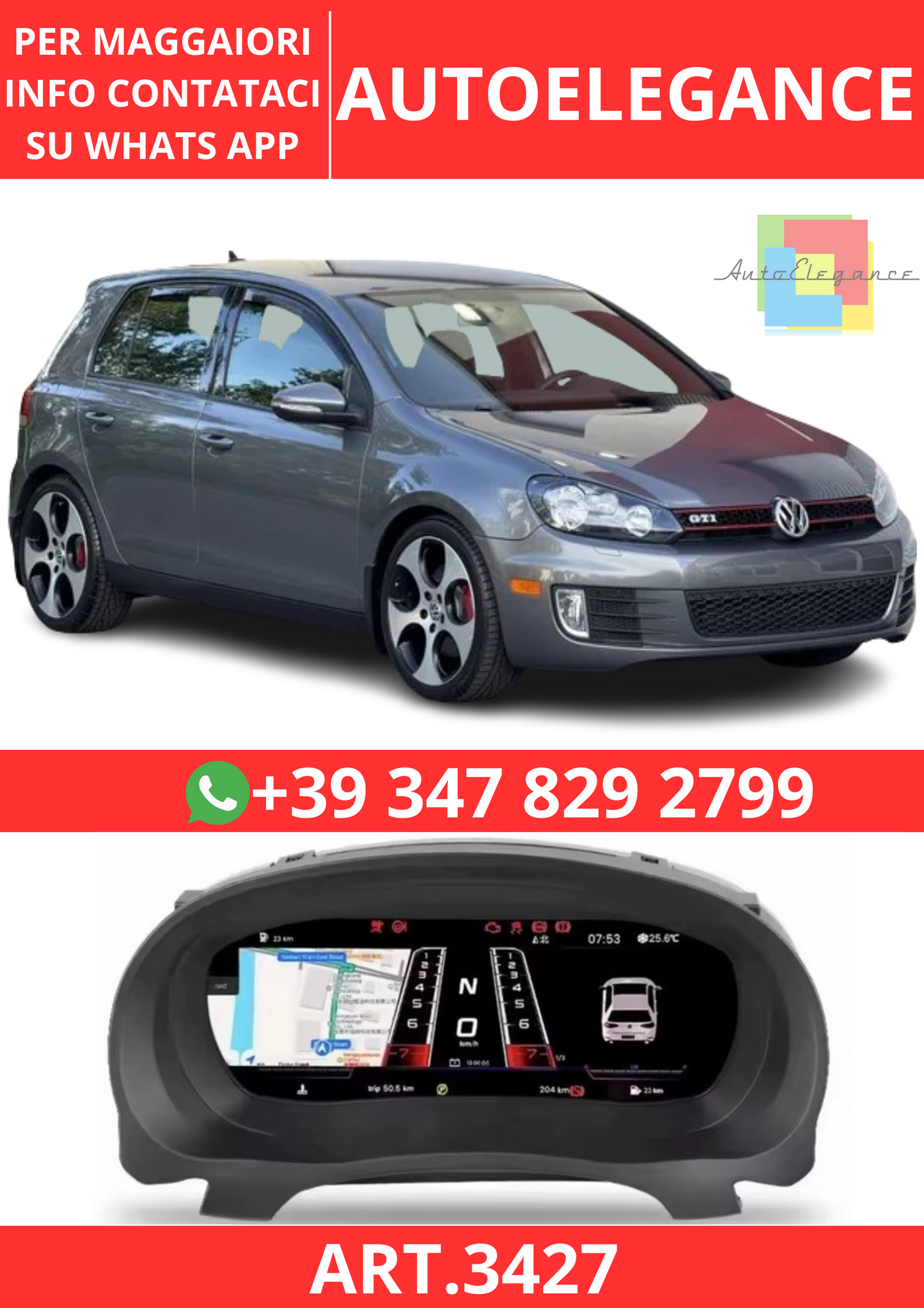 💫ART.3427 Cockpit virtuale digitale LCD per VW Golf 6 MK6 2010-2014💫