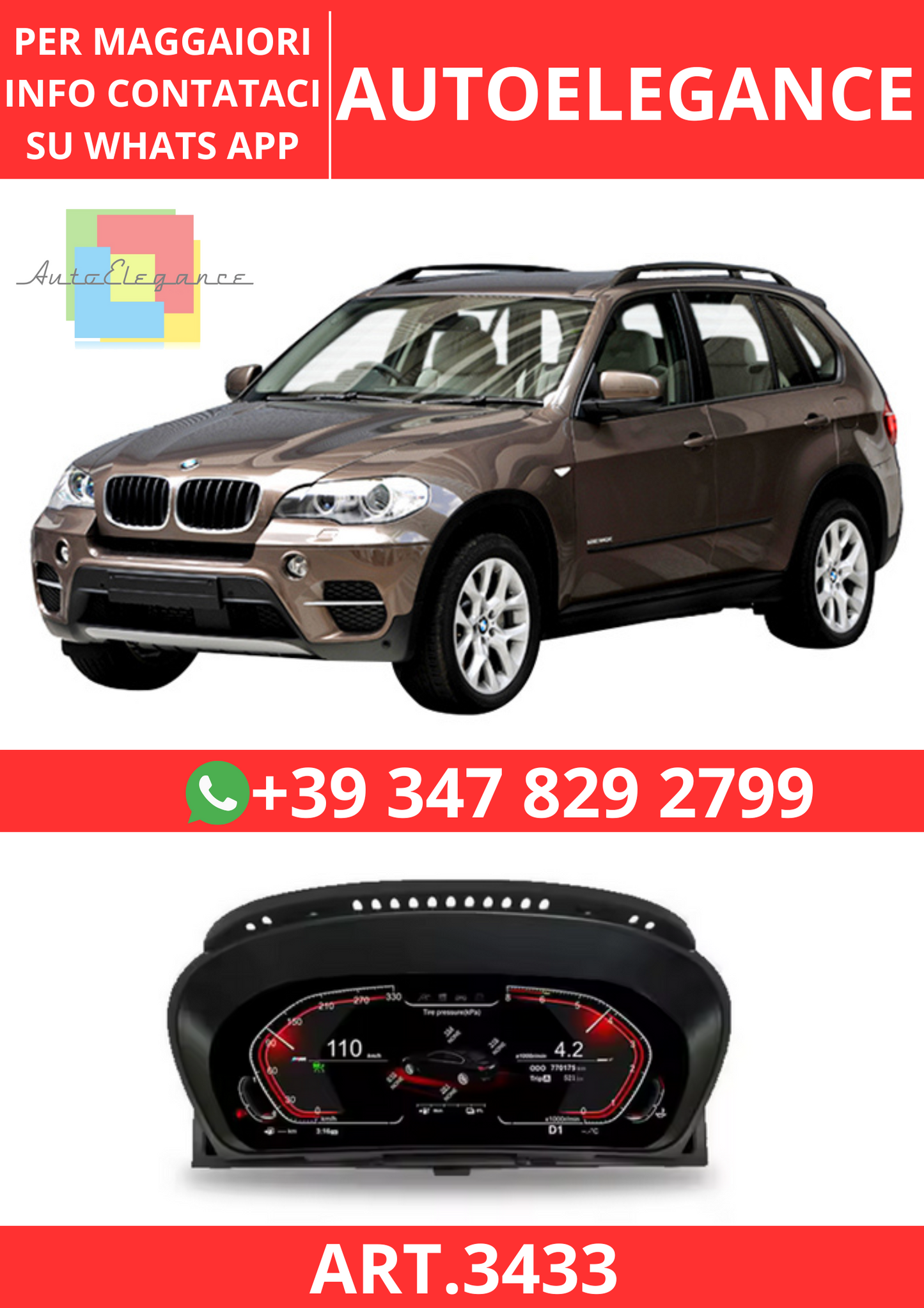 💫ART.3433 Linux Cockpit virtuale digitale LCD BMW X5 Series E70 E71 2006-2013💫