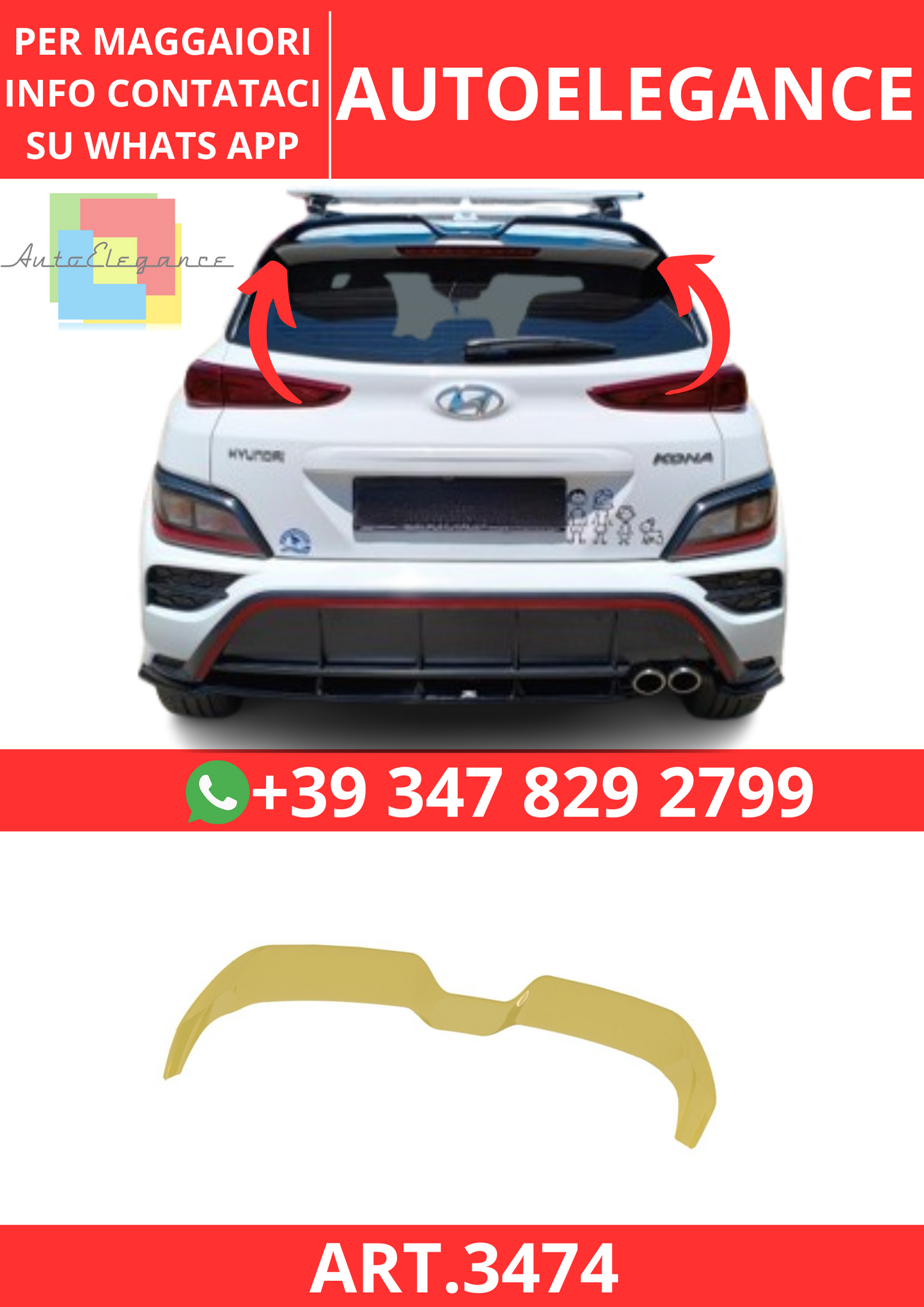 💫ART.3474 Spoiler Hyundai Kona N-Line Mk1 Facelift 2020-2023💫