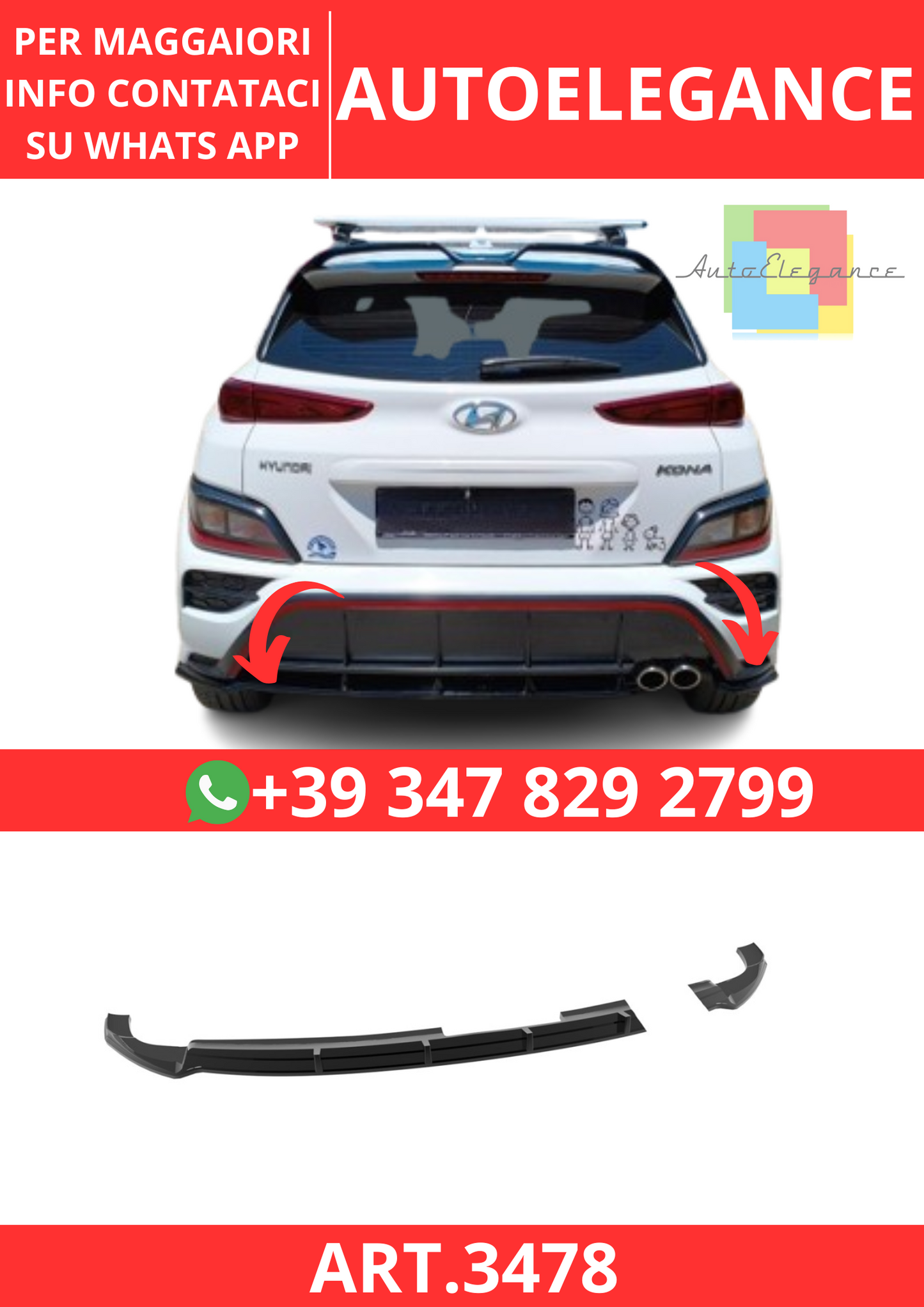 💫ART.3478 Diffusore Hyundai Kona N-Line Mk1 Facelift 2020-2023💫