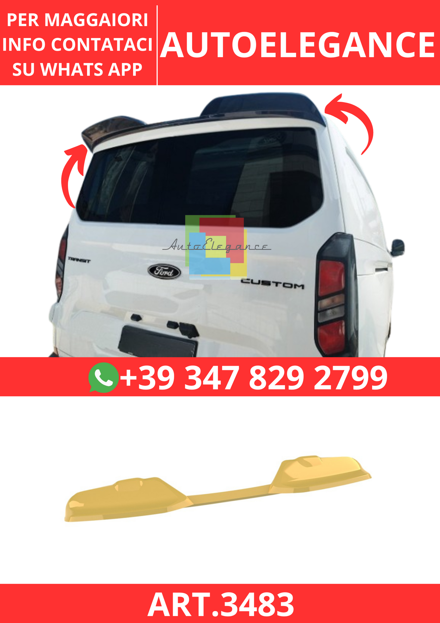 💫ART.3483 Spoiler Tetto V.2 Ford Transit Custom Mk2 / Volkswagen T7 2023/2024💫