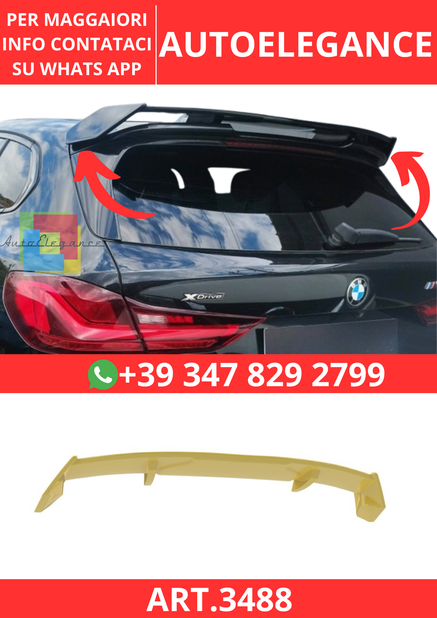 💫ART.3488 Spoiler tetto BMW Serie 1 M135i / 128ti / M-Pack F40💫