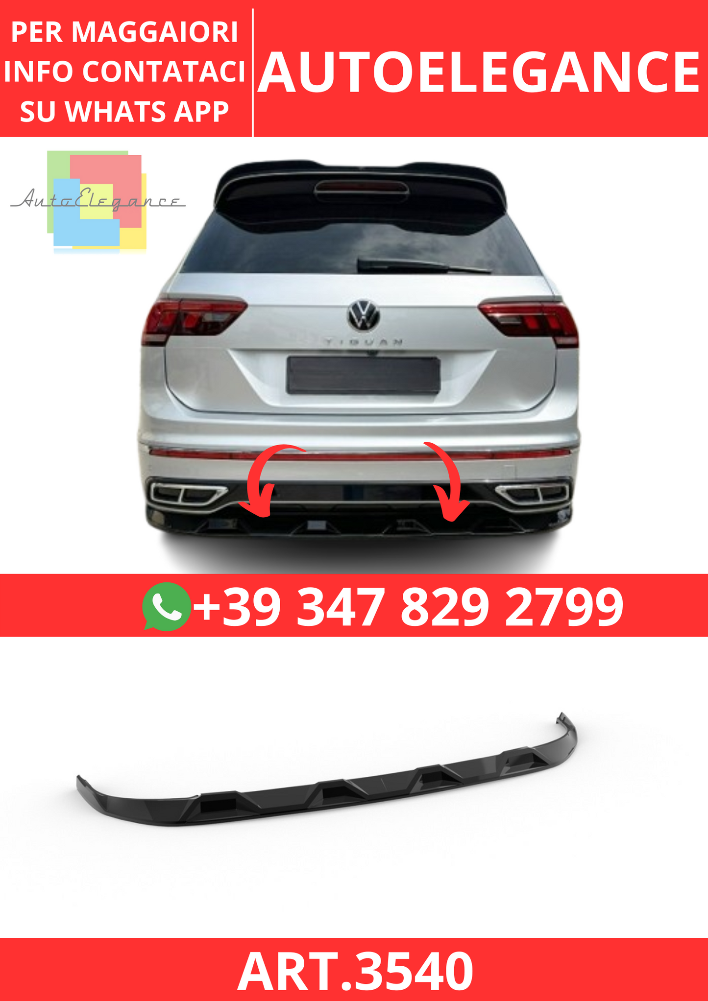 💫ART.3540 Diffusore Volkswagen Tiguan R-Line Mk2 Facelift (2020-2024)💫