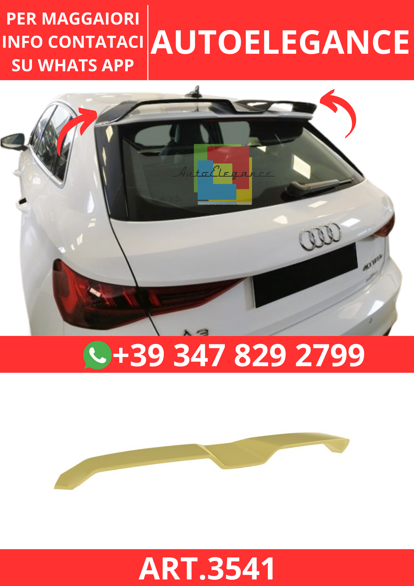 💫ART.3541 Spoiler Tetto Audi RS3 / S3 / A3 S-Line 8Y Sportback 2020-2024💫