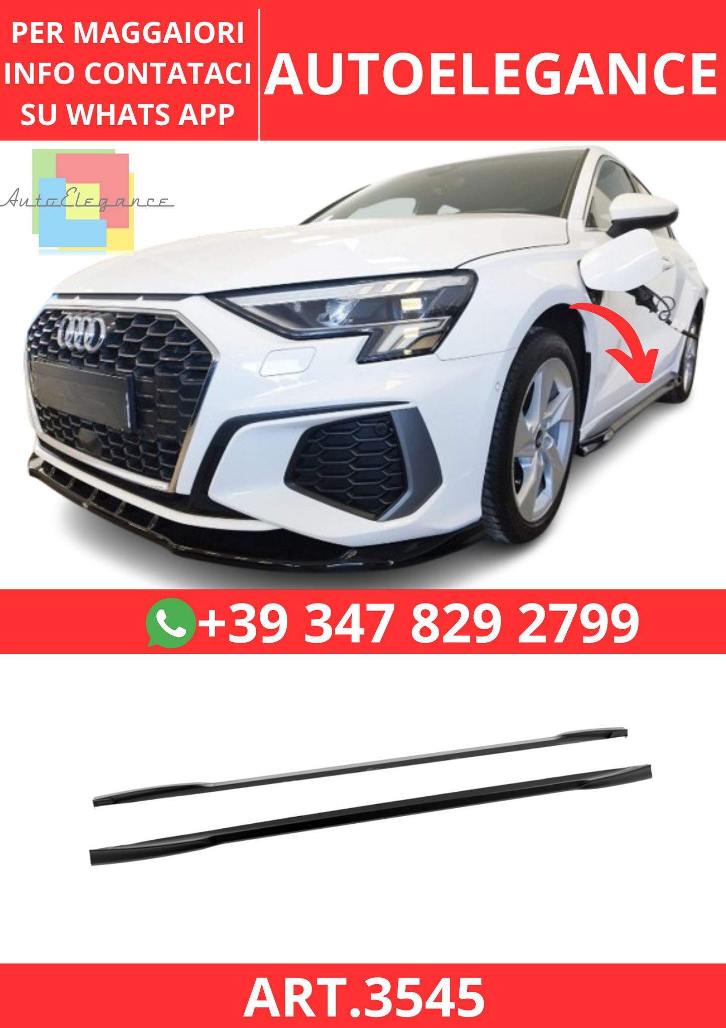 💫ART.3545 Sotto Minigonne Audi S3 / A3 S-Line 8Y 2020-2024💫