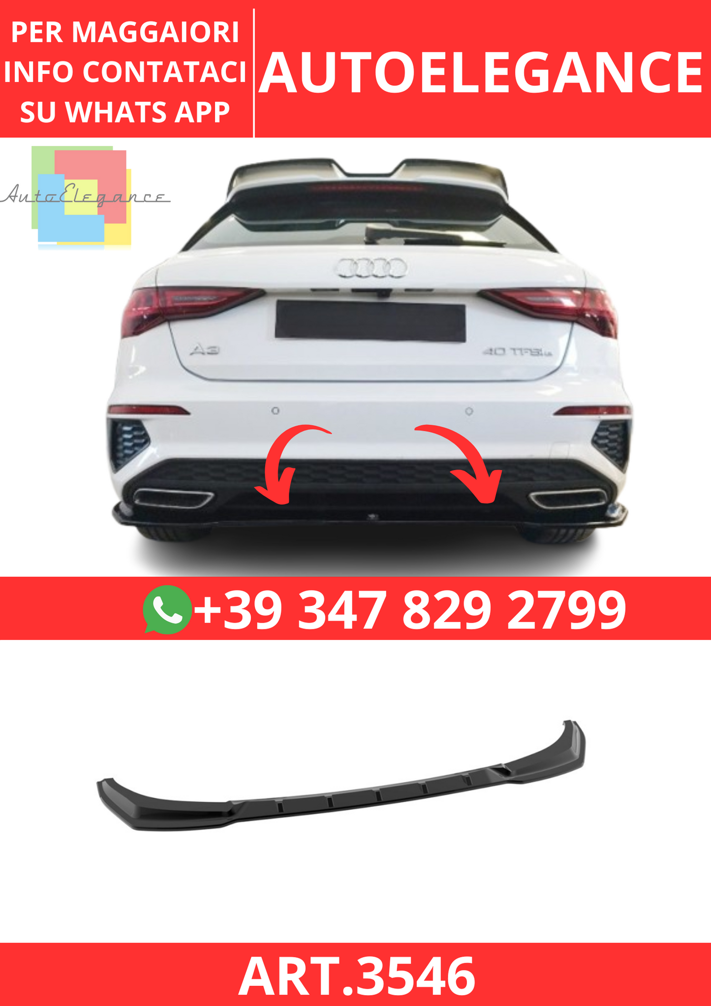 💫ART.3546 Diffusore Audi A3 S-Line 8Y Sportback 2020-2024💫