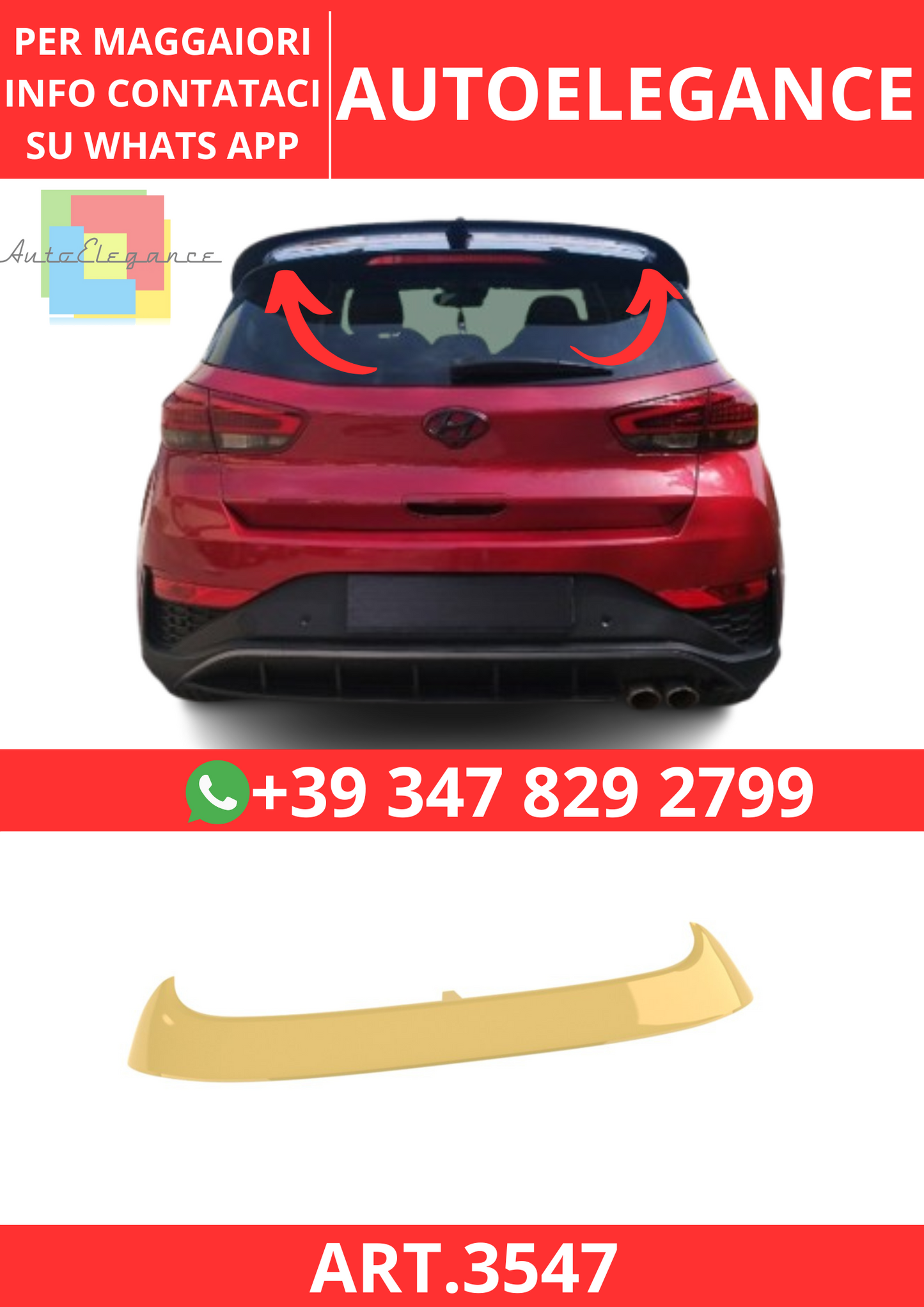 💫ART.3547 Spoiler Tetto Hyundai i30 Mk3 Hatchback 2016+💫