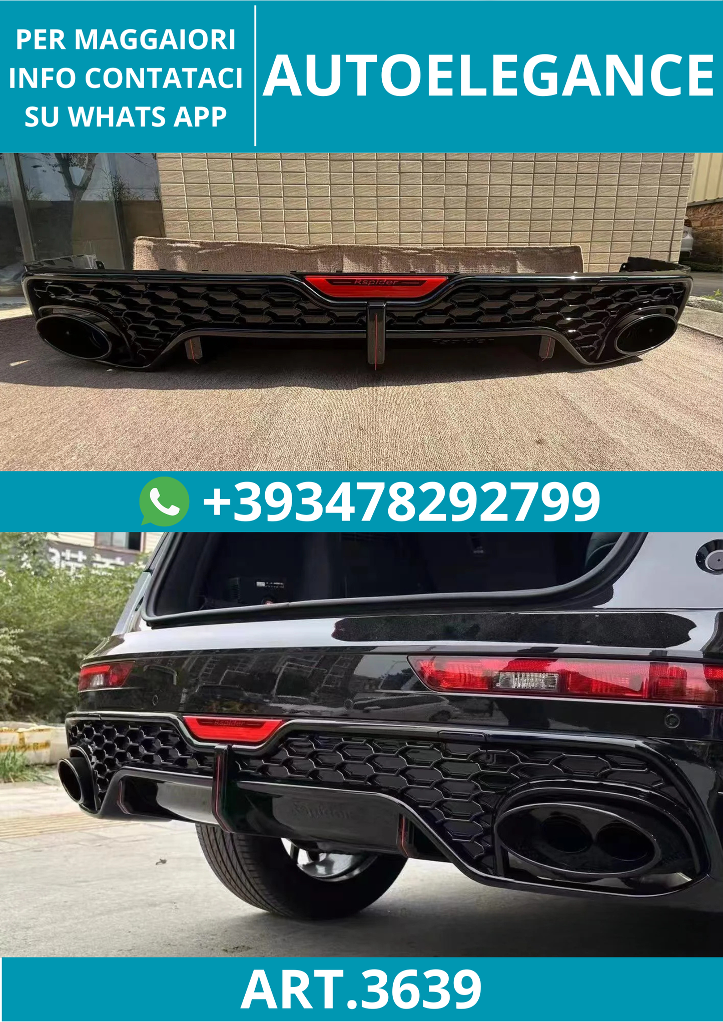 💥ART.3639 DIFFUSORE PARAURTI POSTERIORE E PUNTE DI SCARICO PER AUDI Q5 RSQ5-R💥