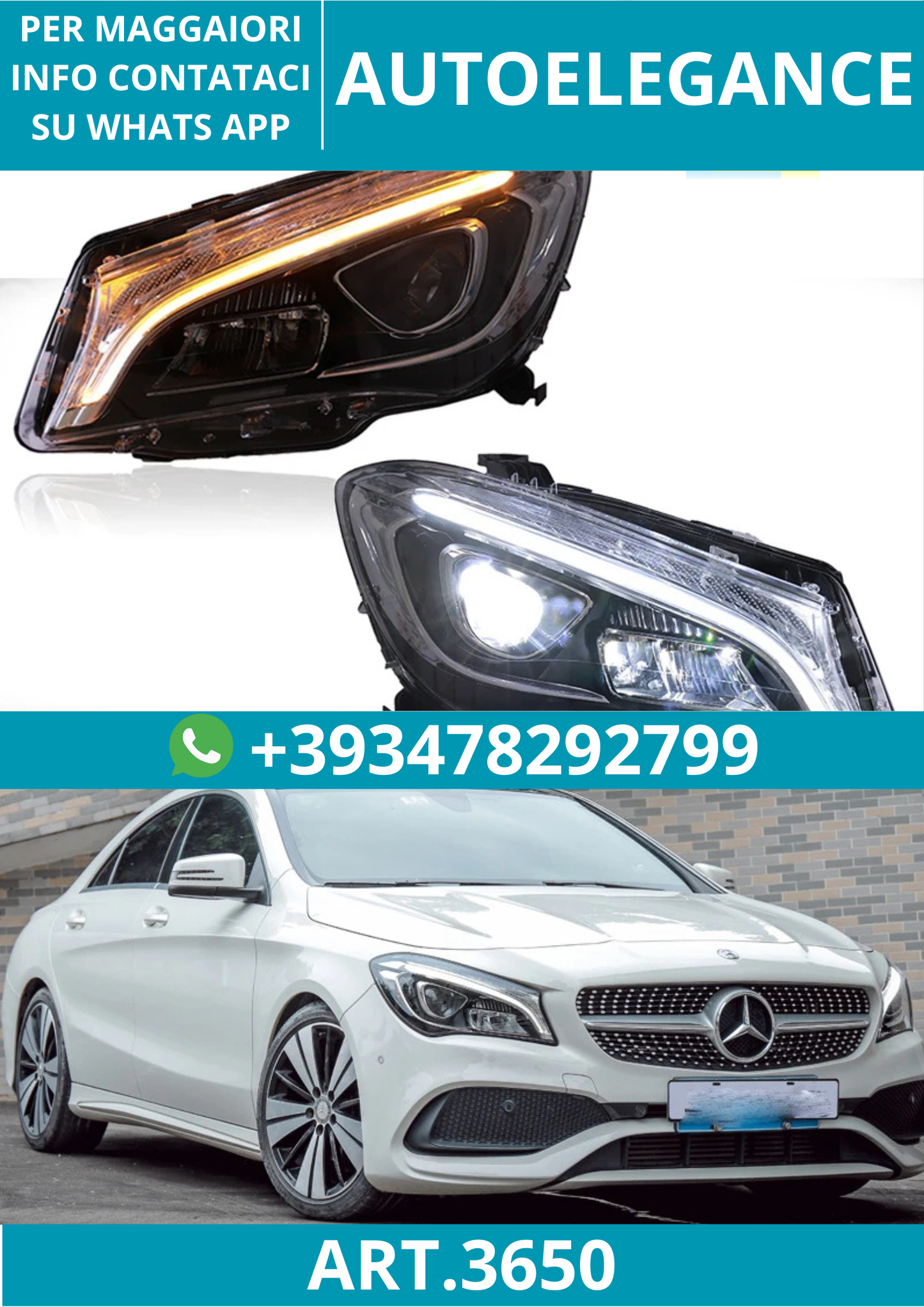 💥ART.3650 FARI PER BENZ W117 CLA 2013-2019 LED DRL INDICATORI DIREZIONE LED💥