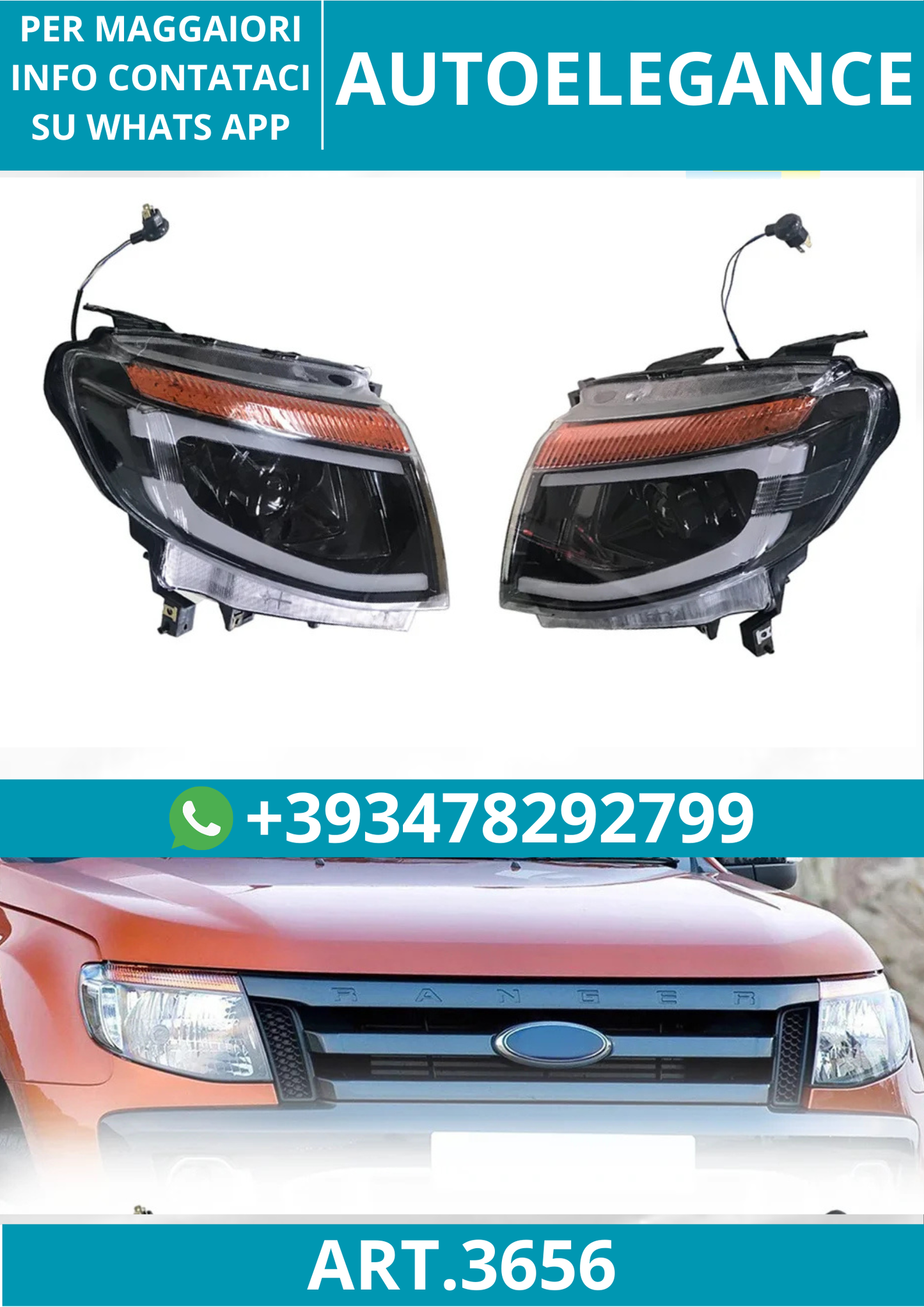 💥ART.3656 COPPIA LED DRL FARI PER FORD RANGER T6 2012-2014💥