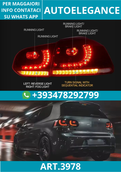 💥ART.3978 FANALI POSTERIORI LED PER VW GOLF MK6 R20 2008-2013 CON INDICATORI💥