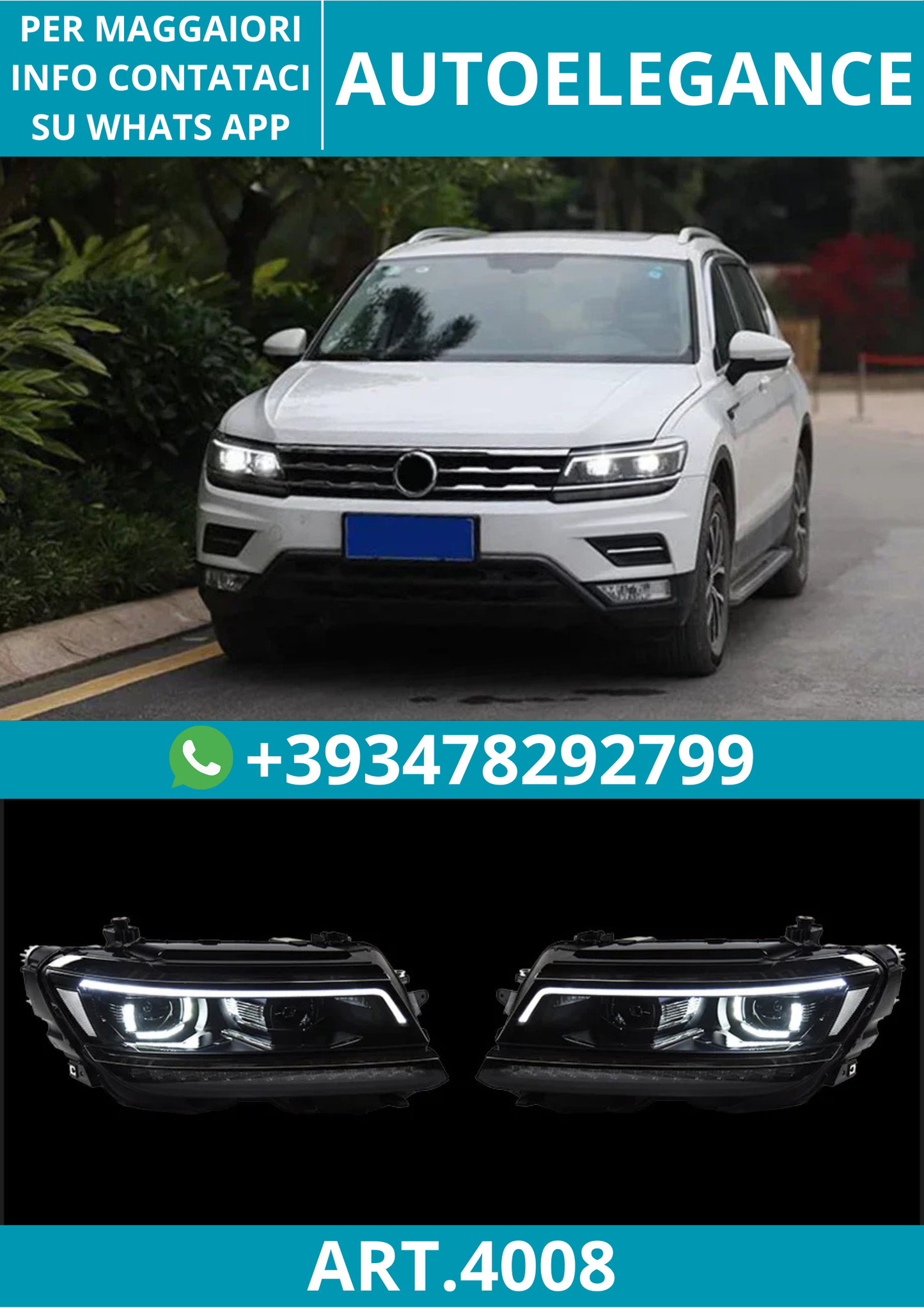 💥ART.4008 FARI LED BI-XENON CON ANGEL EYES PER VW TIGUAN 2017-2021💥