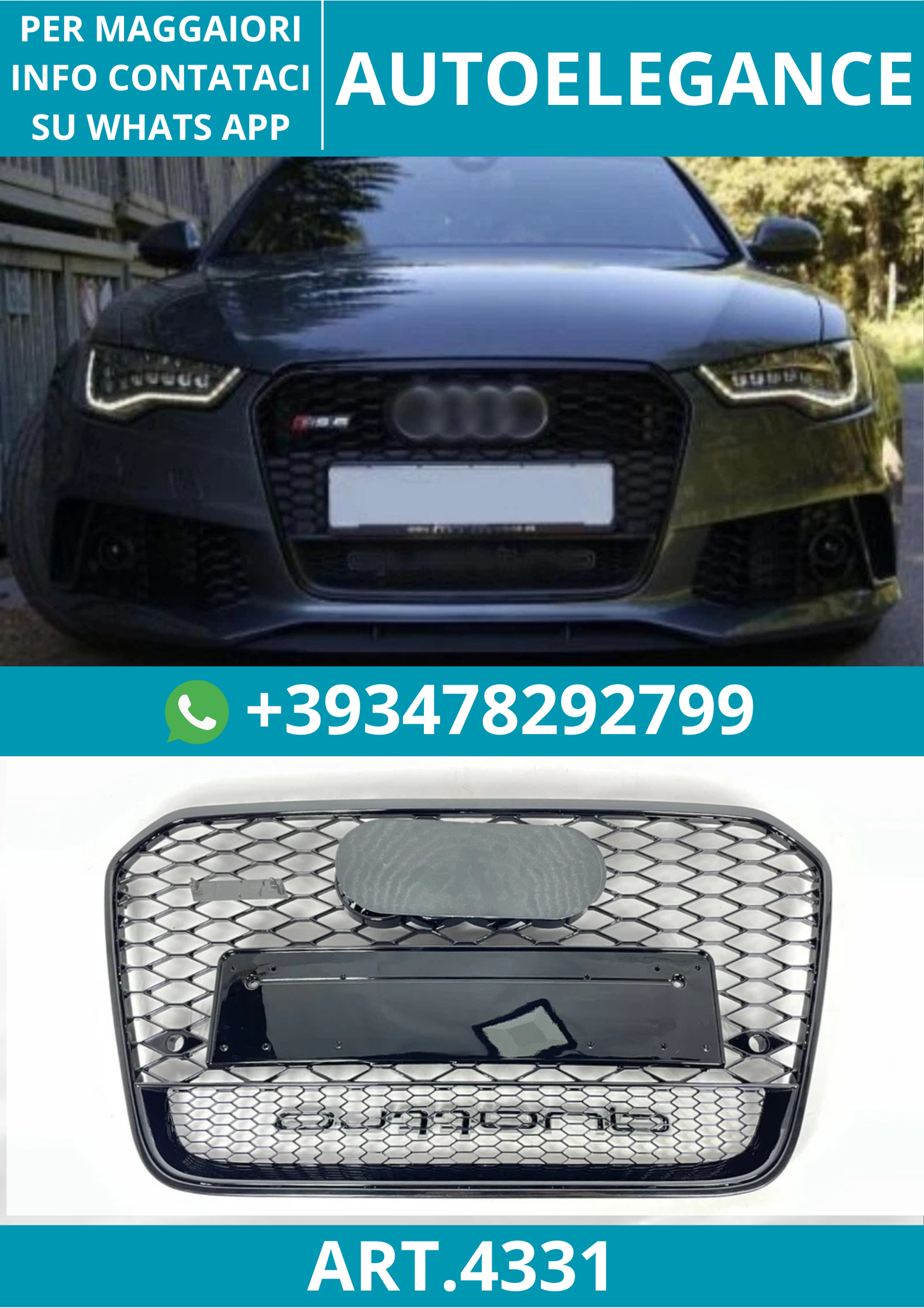🔥ART.4331 GRIGLIA ANTERIORE NIDO D’APE STILE RS6 QUATTRO NERA PER AUDI A6 C7 🔥