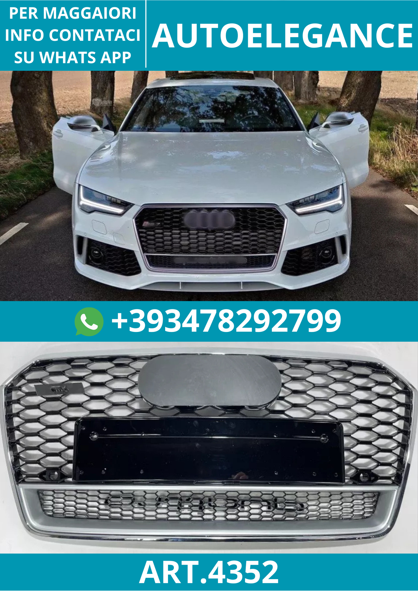 🔥ART.4352 GRIGLIA RS7 LOOK CROMO NERA PER AUDI A7 4G 2015+ FACELIFT🔥