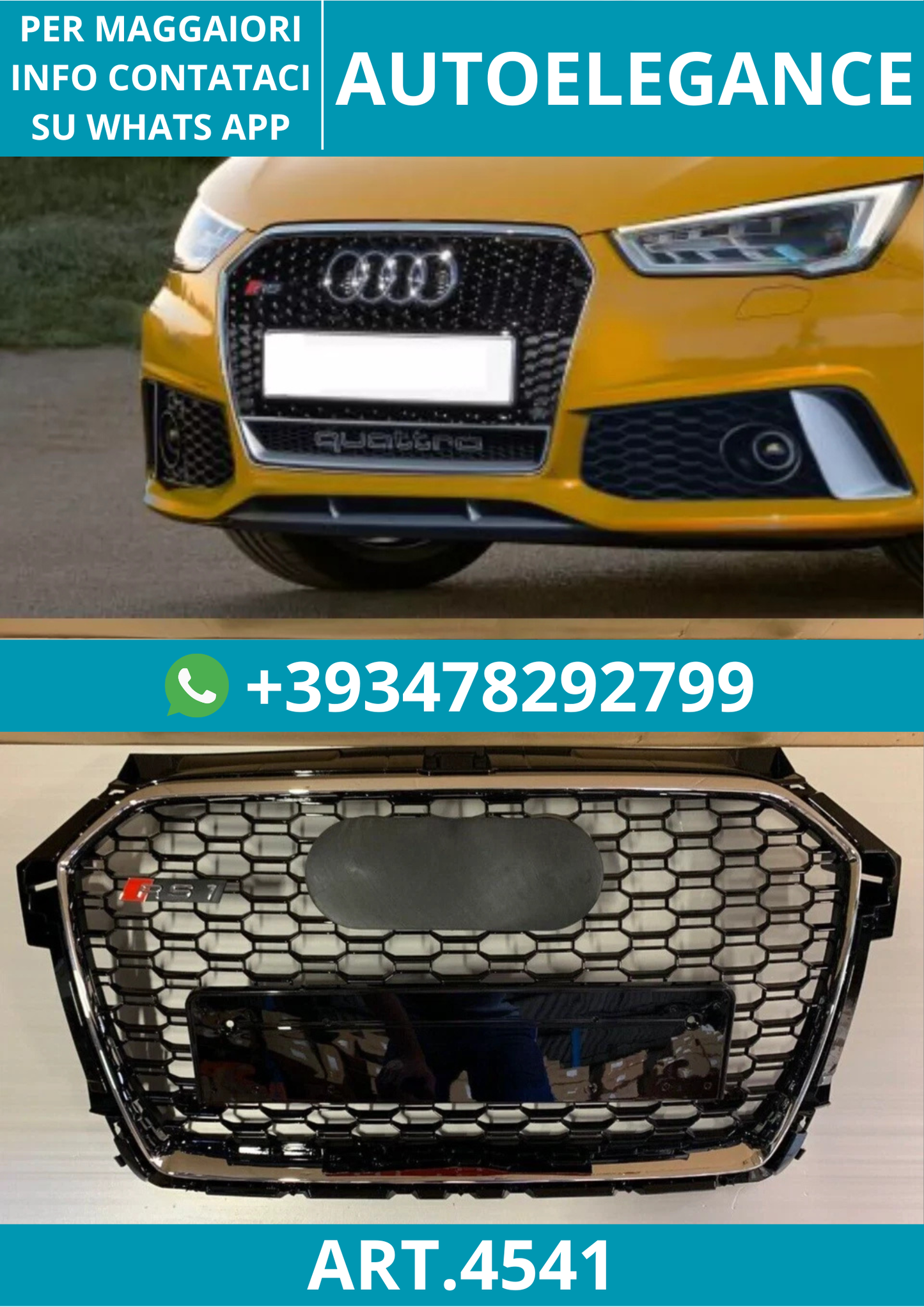 🔥ART.4541 GRIGLIA ANTERIORE NIDO D’APE RS1 NERA CROMO PER AUDI A1 8X 15-18🔥