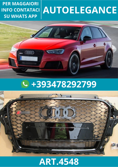🔥ART.4548 GRIGLIA ANTERIORE NIDO D’APE STILE RS3 QUATTRO NERA PER AUDI A3 8V 12-15🔥