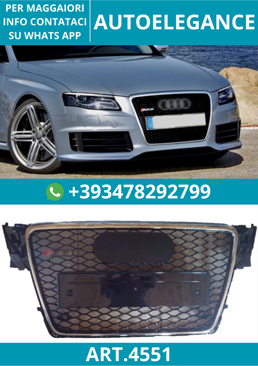 🔥ART.4551 GRIGLIA ANTERIORE NIDO DAPE STILE RS4 CROMO NERA PER AUDI A4 B8 2008-2012🔥