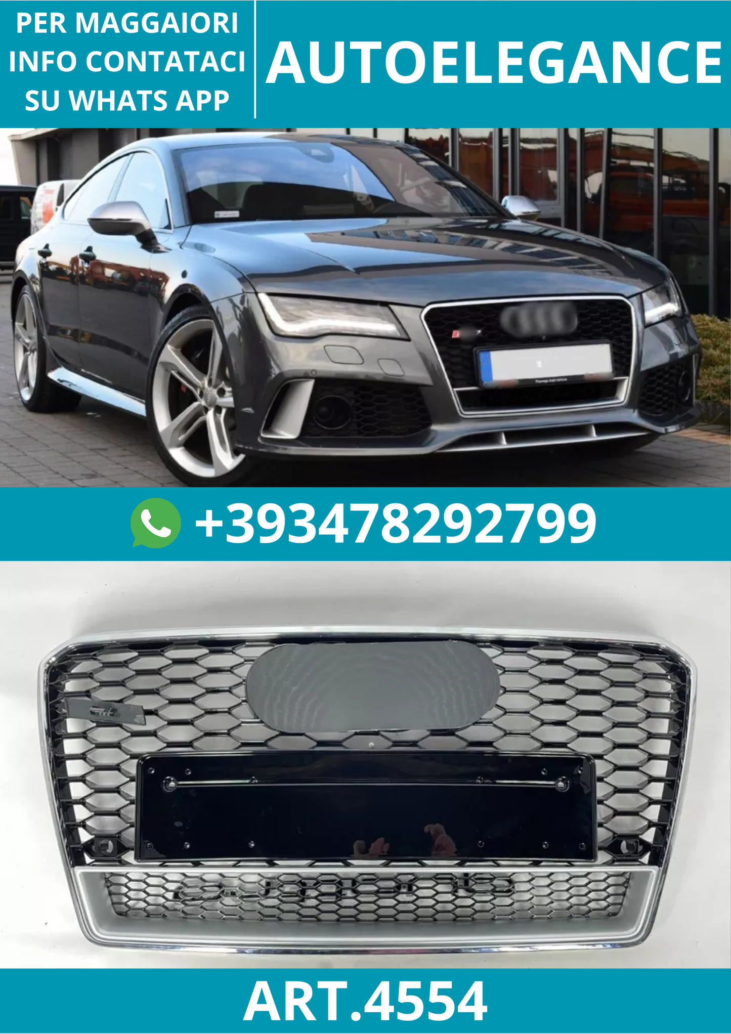 🔥ART.4554 GRIGLIA ANTERIORE NIDO D’APE STILE RS7 CROMO NERA PER AUDI A7 4G🔥