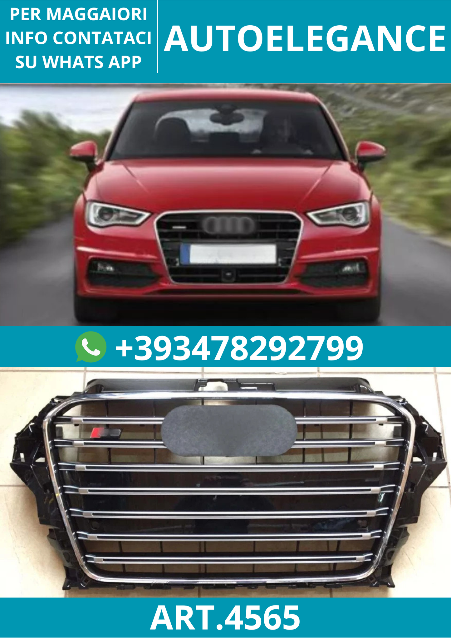 🔥ART.4565 GRIGLIA ANTERIORE NIDO D’APE STILE S3 NERA CROMO AUDI A3 8V 12-15🔥
