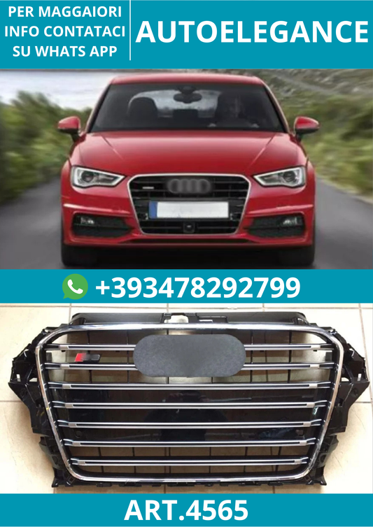 🔥ART.4565 GRIGLIA ANTERIORE NIDO D’APE STILE S3 NERA CROMO AUDI A3 8V 12-15🔥